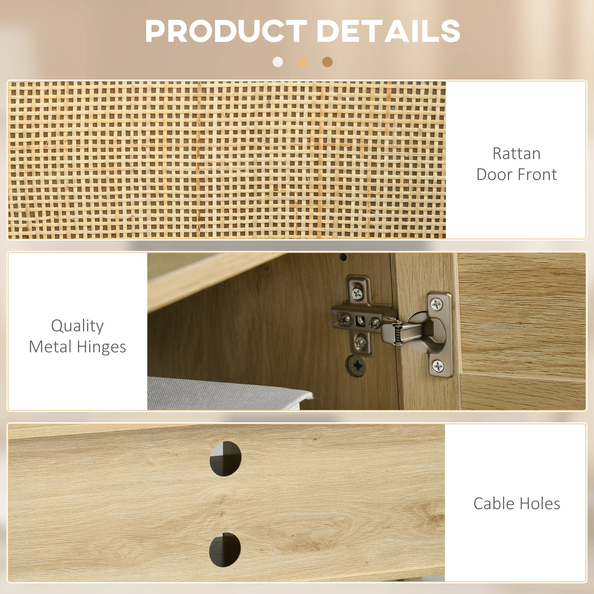 Boho TV Stand for 60 Inch TVs, Entertainment Center w/ Rattan Door & Storage, Natural