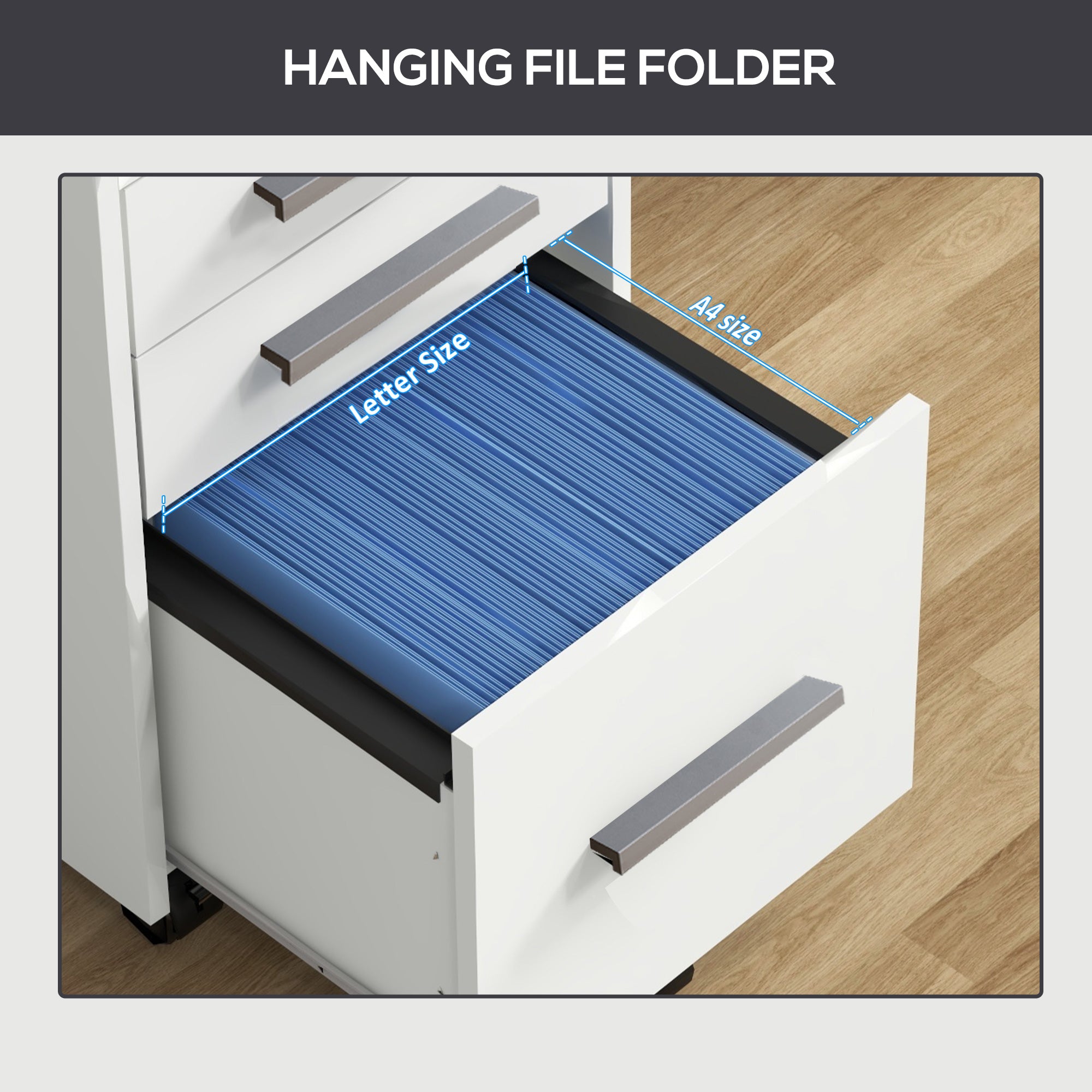 3 Drawer Vertical File Cabinet with Lock and Edged Top, Rolling Printer Stand with Hanging Rails for for A4/Letter/Legal Files, Filing Cabinet for Home Office, 15.4" x 15.7" x 25.7", White