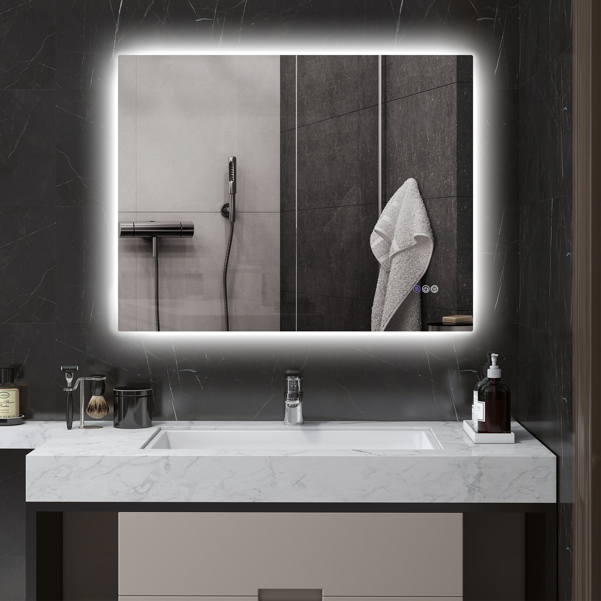 35" x 28" Dimmable Backlit LED Bathroom Mirror with Anti-Fog, Memory, Infinite Color Temperature