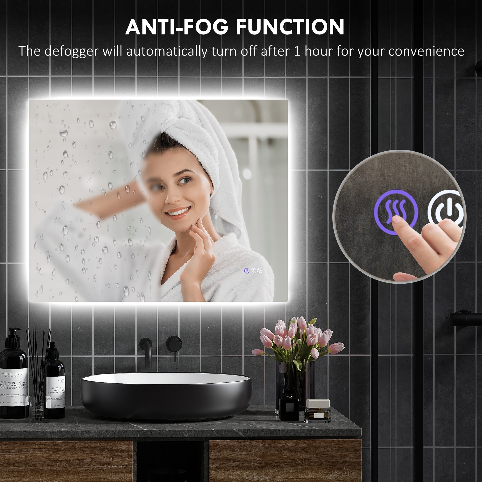 35" x 28" Dimmable Backlit LED Bathroom Mirror with Anti-Fog, Memory, Infinite Color Temperature