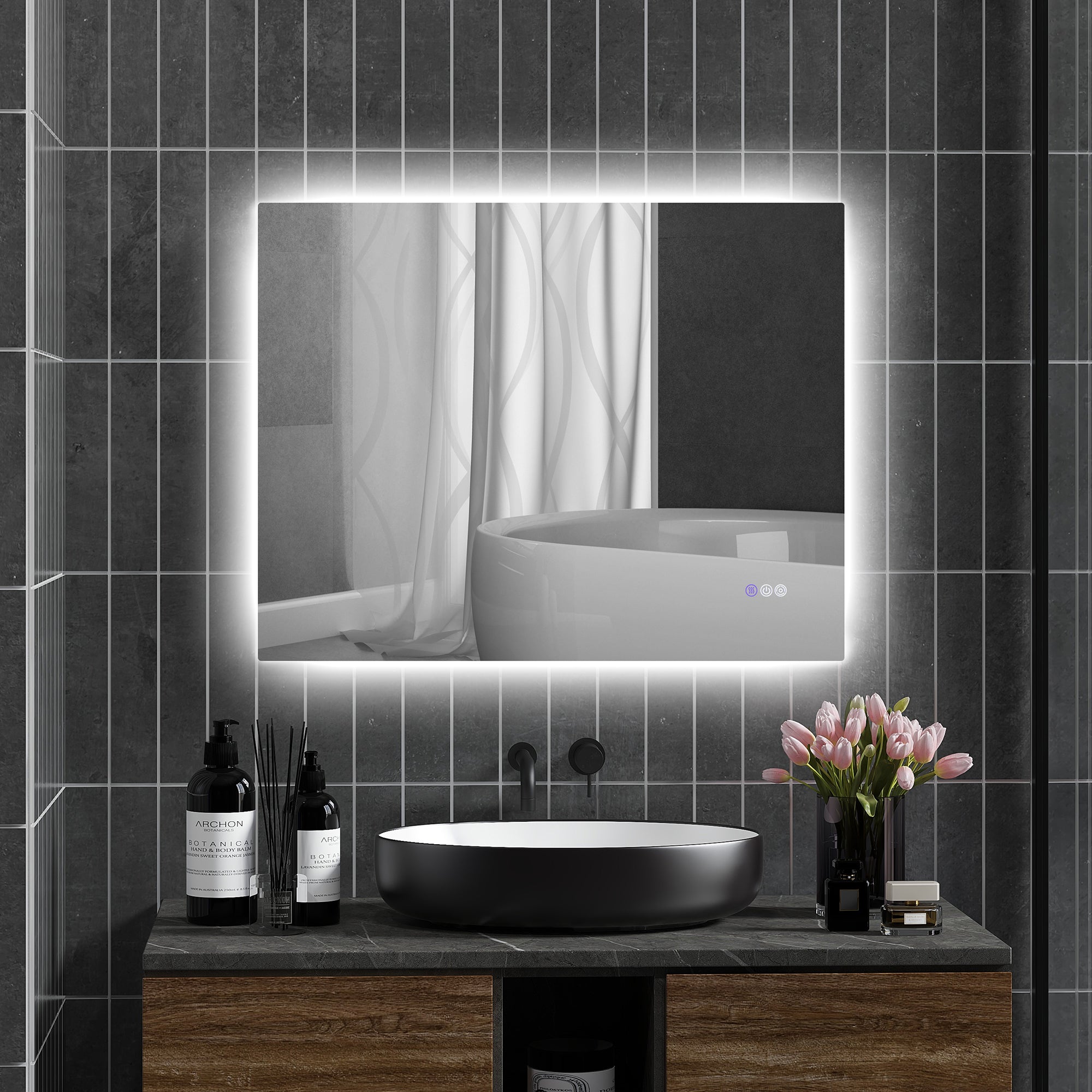 35" x 28" Dimmable Backlit LED Bathroom Mirror with Anti-Fog, Memory, Infinite Color Temperature