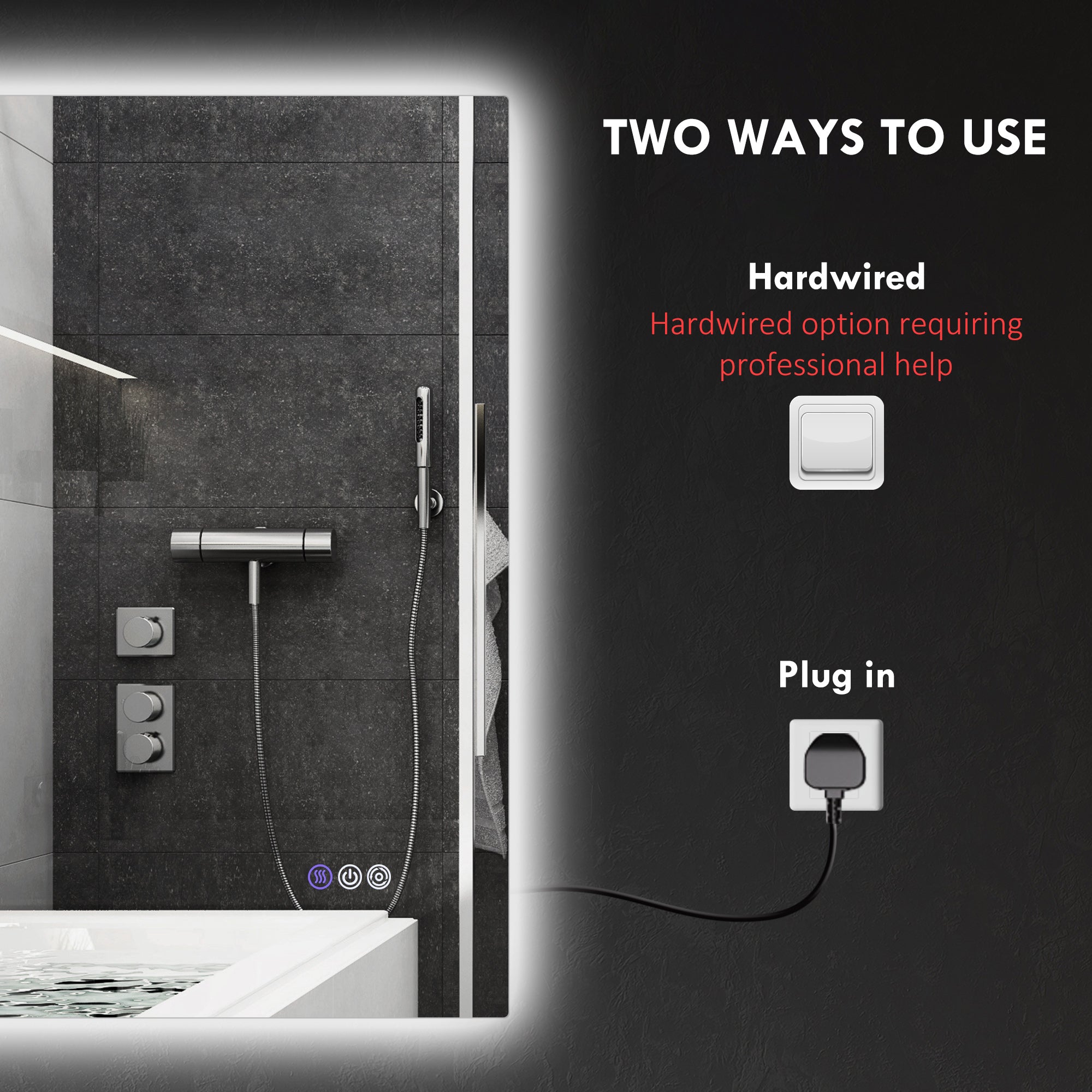 35" x 28" Dimmable Backlit LED Bathroom Mirror with Anti-Fog, Memory, Infinite Color Temperature