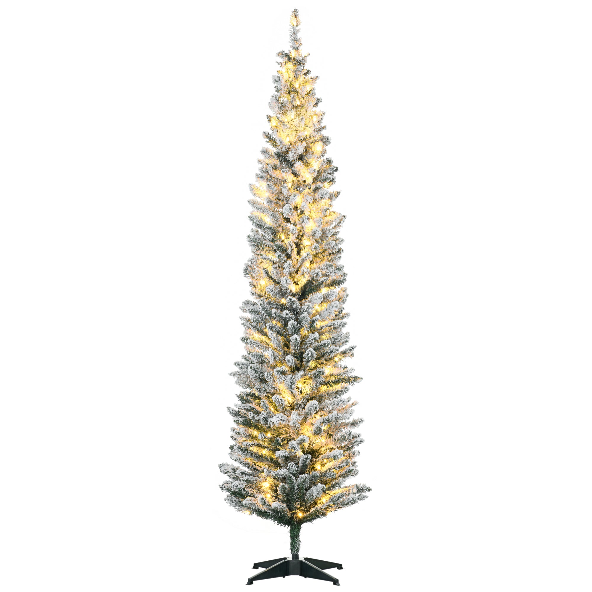 7ft Slim Artificial Pencil Christmas Tree with Realistic Branches & Warm White LEDs, Green
