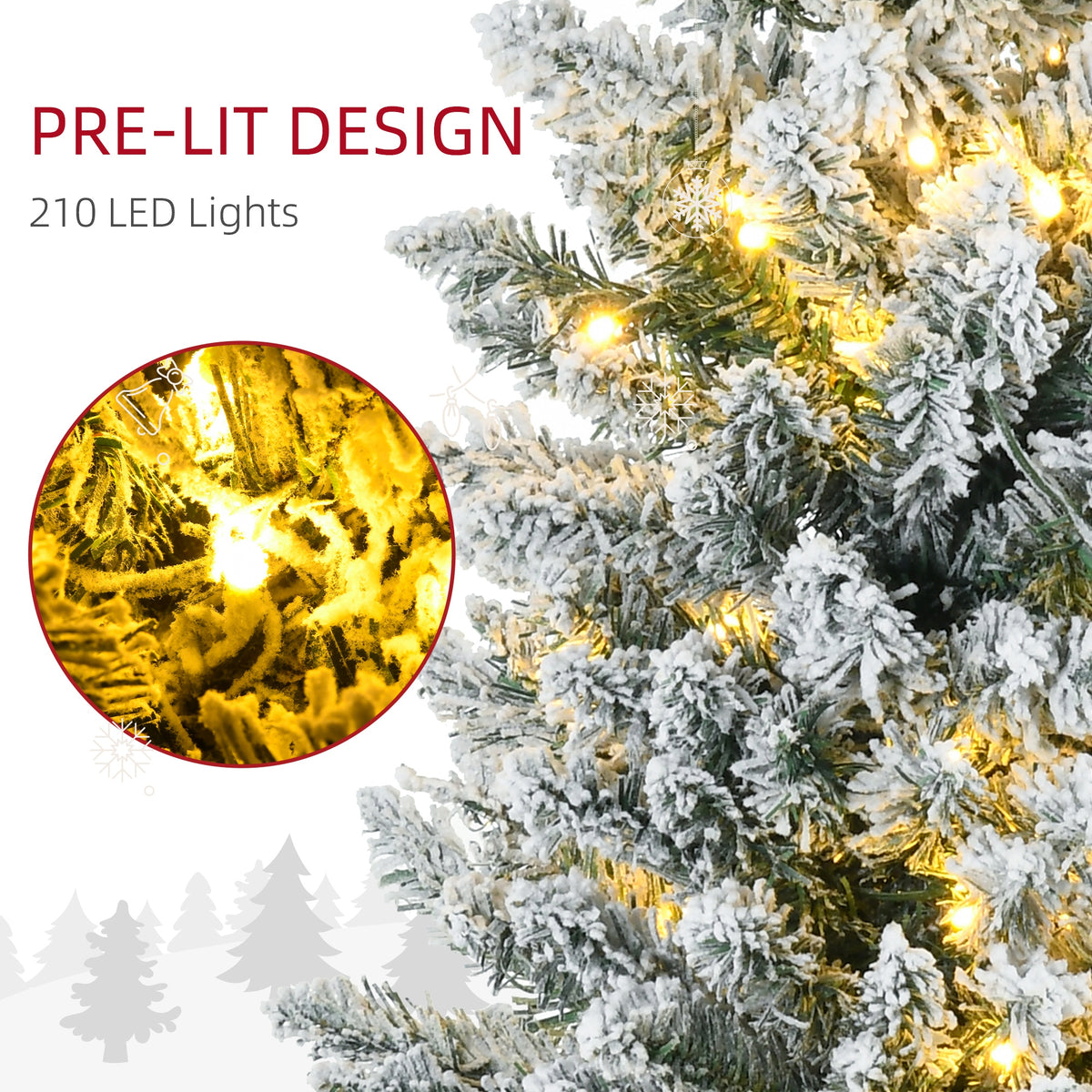 7' Tall Pre-Lit Slim Noble Fir Artificial Pencil Christmas Tree with 210 Warm White LED Lights and 499 Tips, for Christmas Decoration, Green and Warm White
