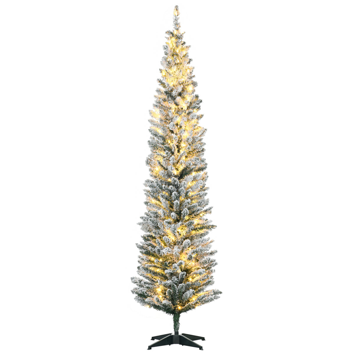 7' Tall Pre-Lit Slim Noble Fir Artificial Pencil Christmas Tree with 210 Warm White LED Lights and 499 Tips, for Christmas Decoration, Green and Warm White