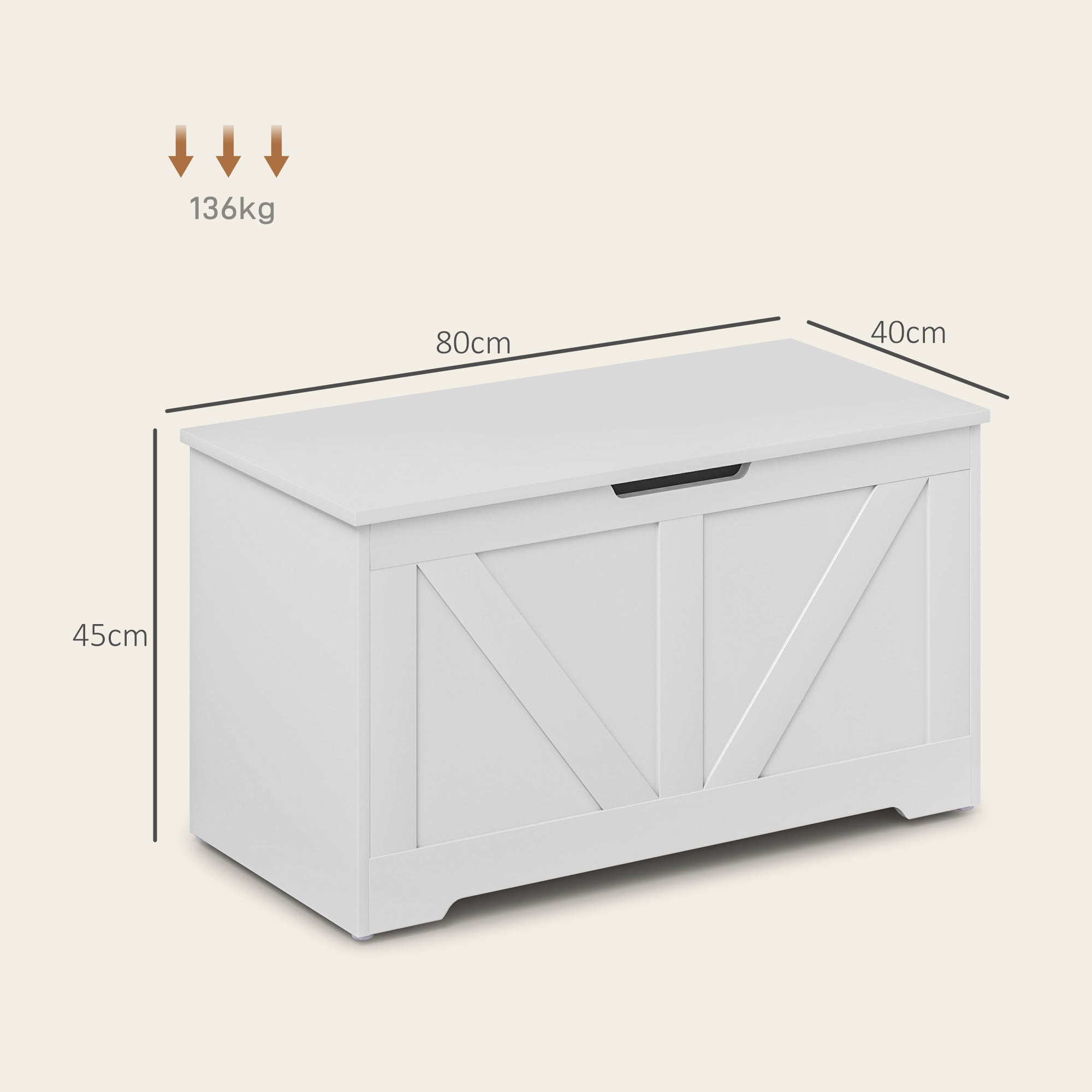 HOMCOM 100L Storage Chest, Storage Trunk with 2 Safety Hinges and U-shaped Cut-out Pull, Storage Box for Living Room, Entryway, 80 x 40 x 45 cm, White Wood Grain