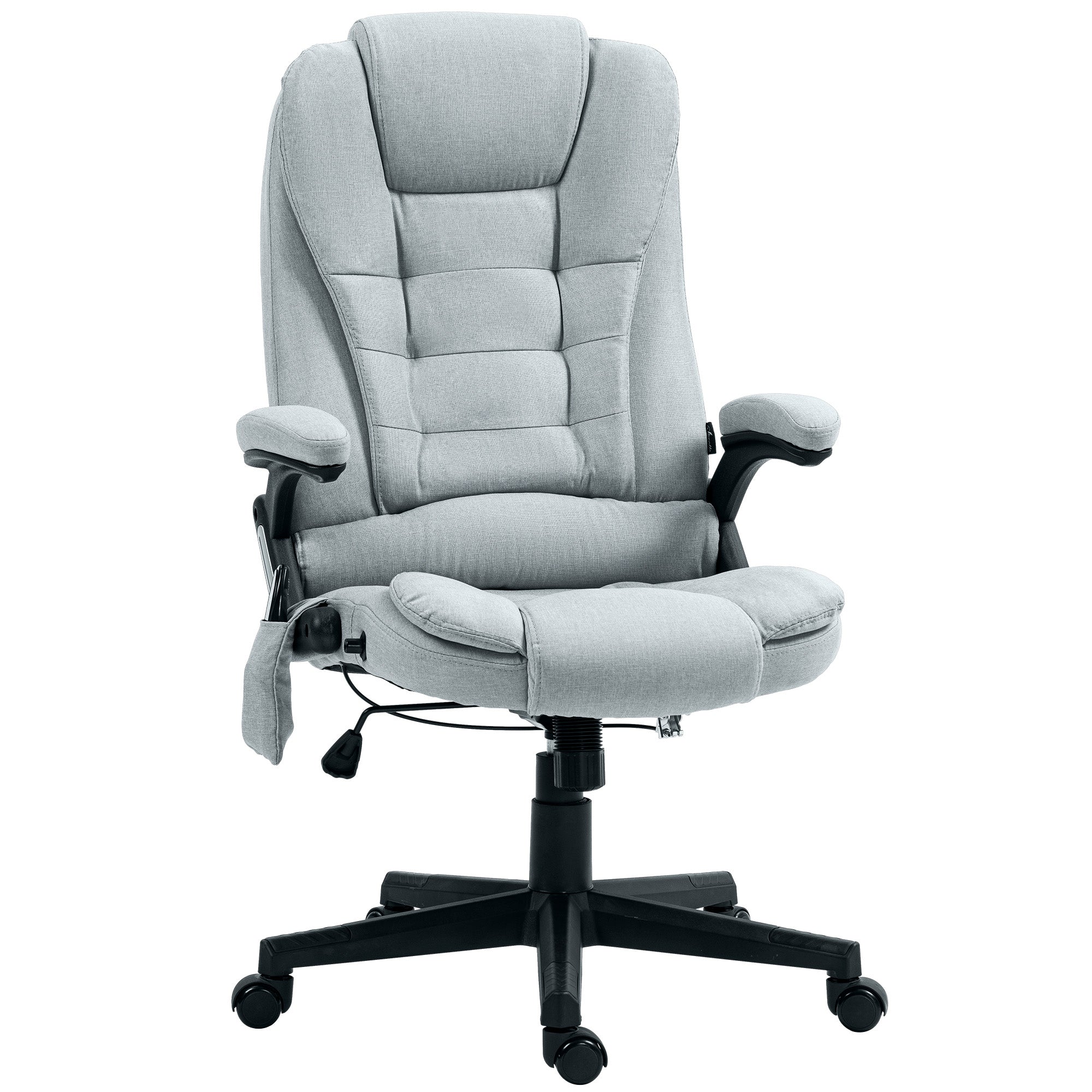 6 Points Heated Massage Office Chair, Linen High Back Executive Office Chair, Light Gray
