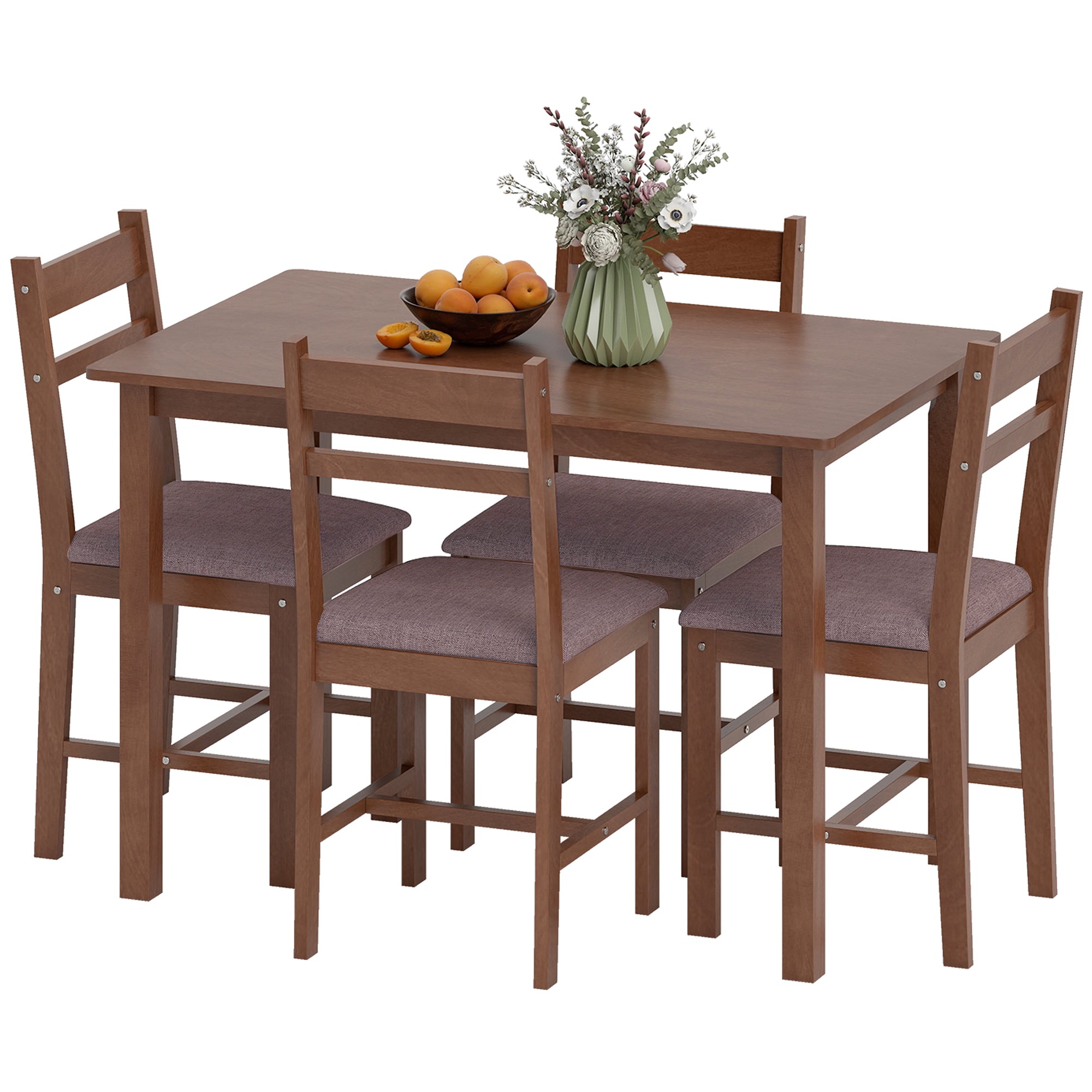 5-Piece Solid Wood Dining Table Set for 4, Farmhouse Kitchen Table with Upholstered Chairs for Small Space, Dining Room, Breakfast Nook, Light Brown and Brown