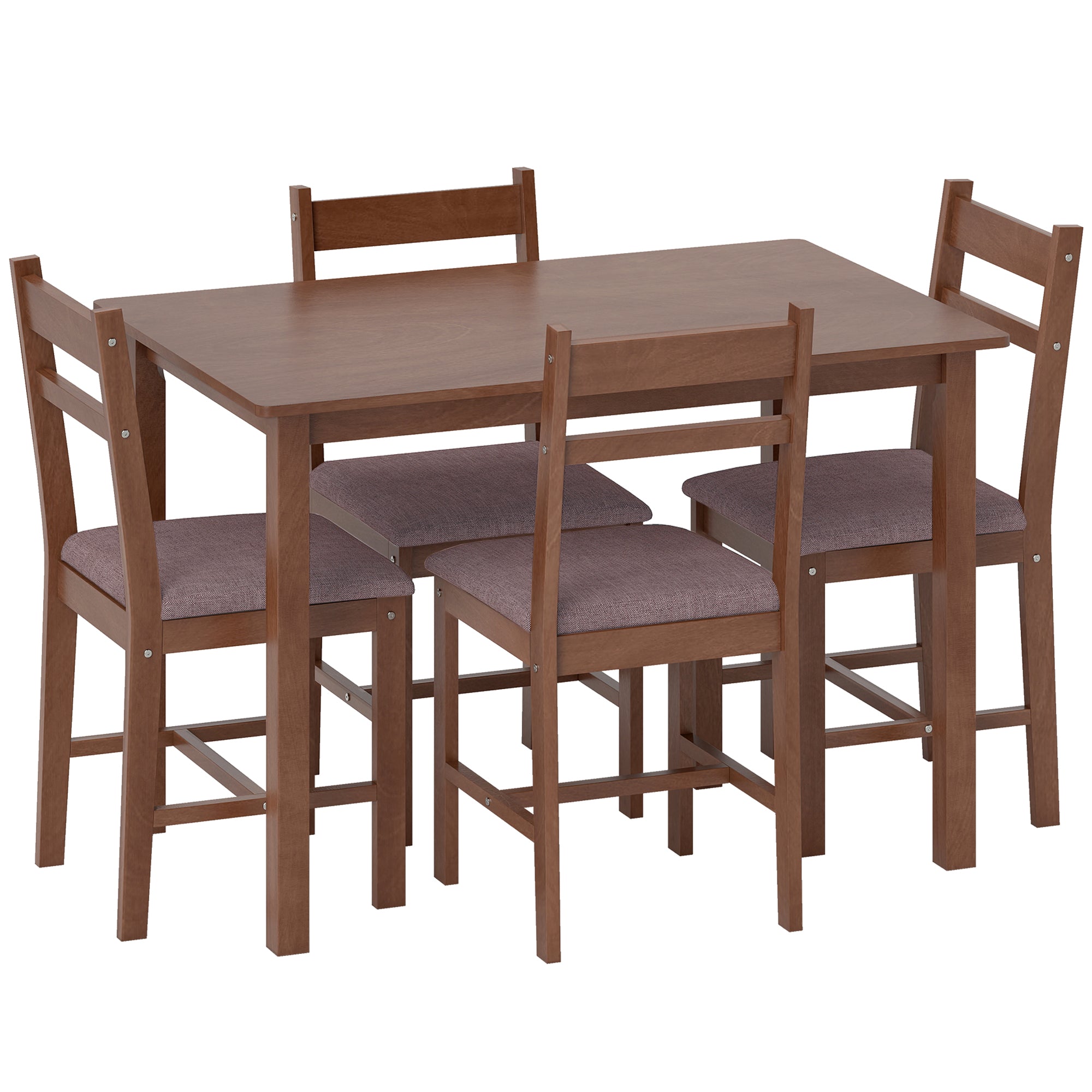 5-Piece Solid Wood Dining Table Set for 4, Farmhouse Kitchen Table with Upholstered Chairs for Small Space, Dining Room, Breakfast Nook, Light Brown and Brown