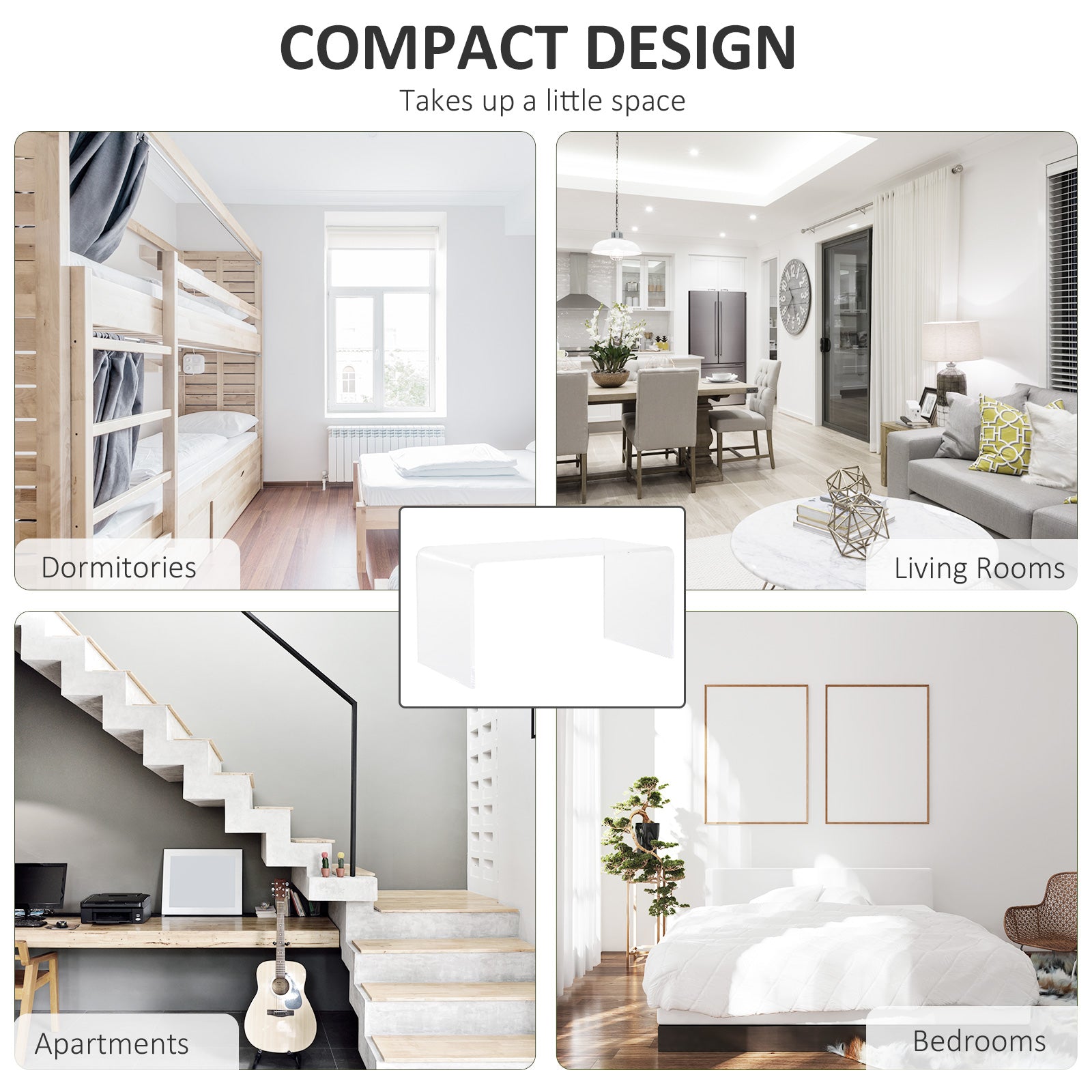 32" Long Rectangle All Acrylic 15mm Thick Waterfall Coffee Table, Clear