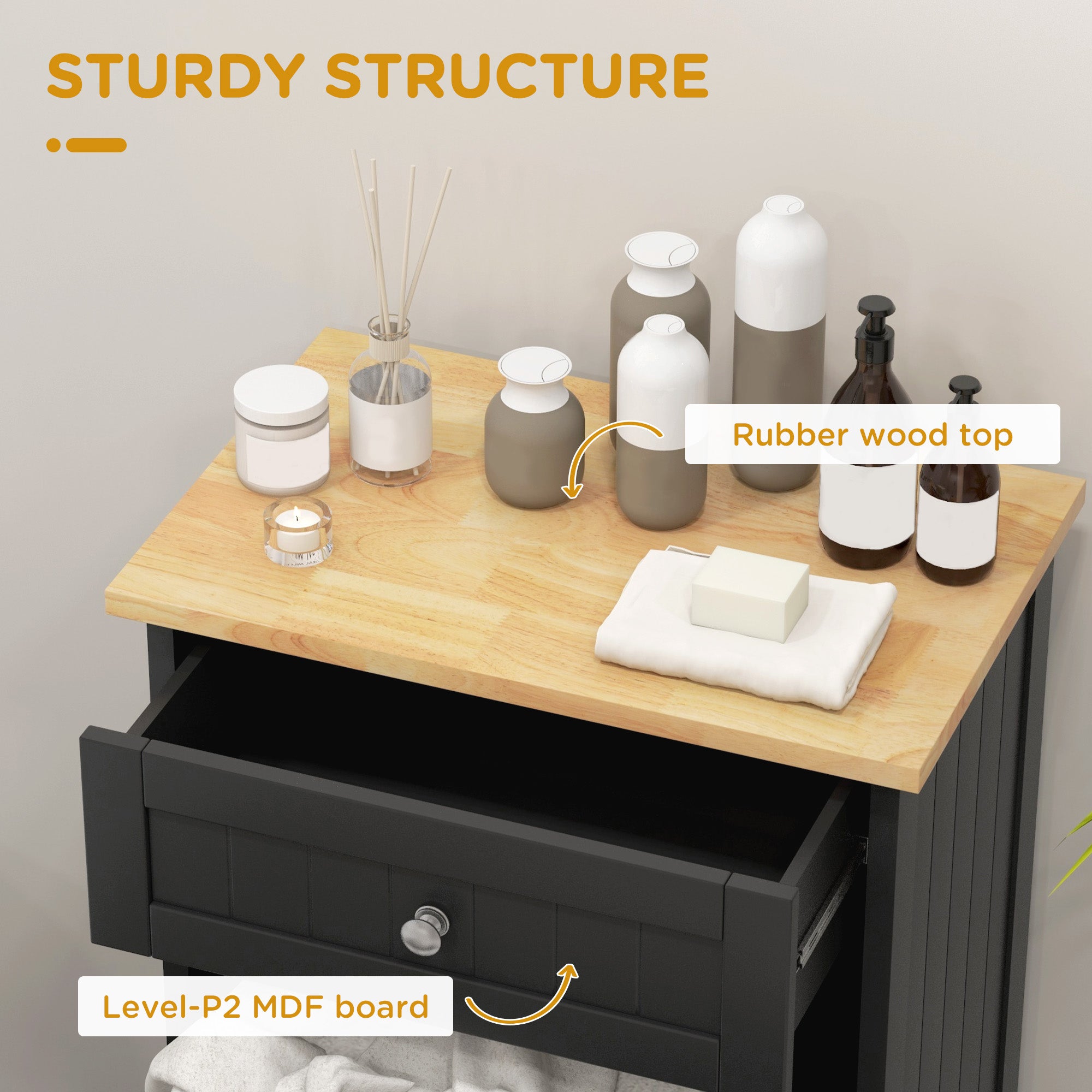 Kitchen Tilt Out Trash Bin Cabinet, Recycling Cabinet Trash Can Holder With Drawer, Black