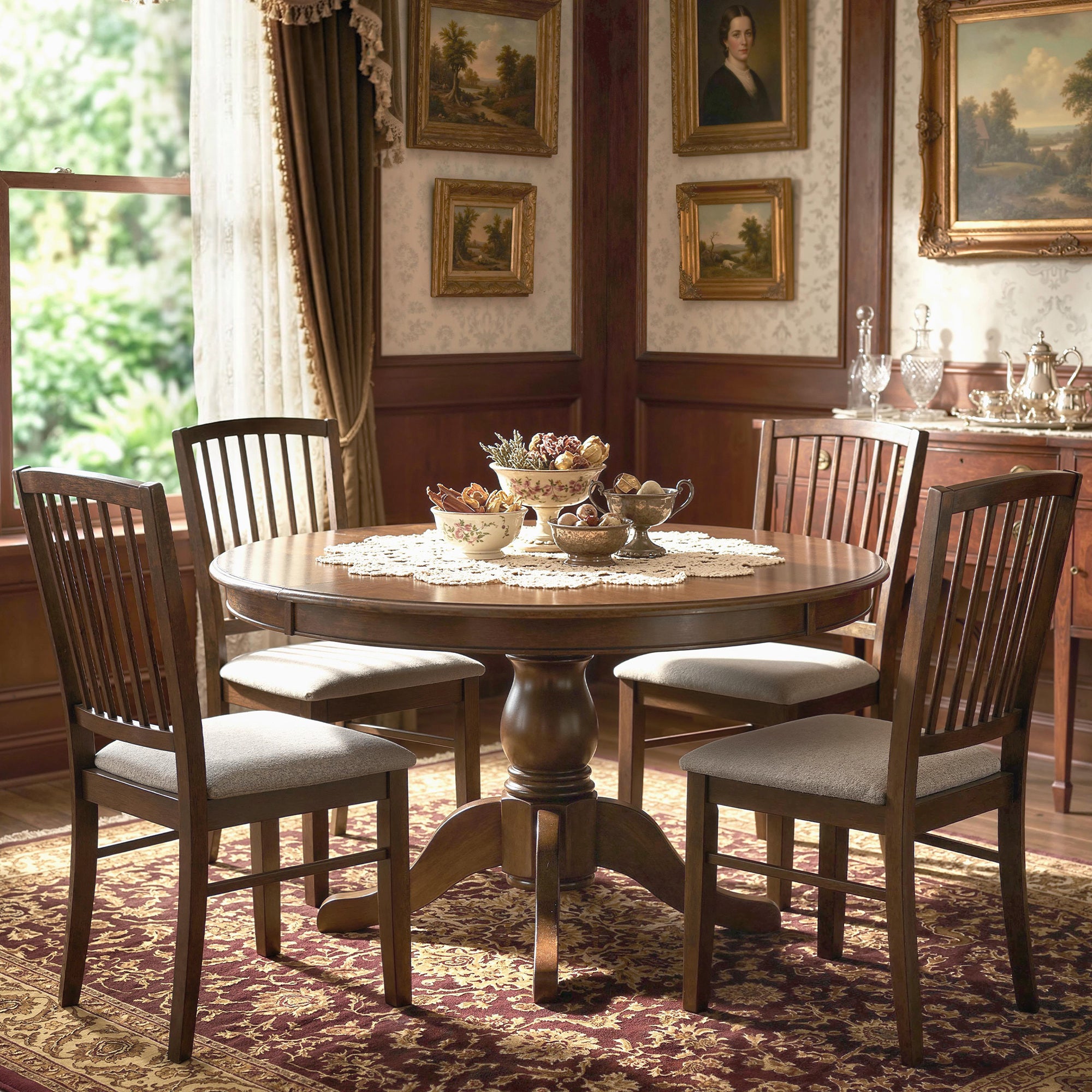 Farmhouse Dining Chairs Set of 2, Upholstered Linen Fabric Kitchen Chairs with Solid Rubberwood Legs for Kitchen, Dining Room, Burn Brown