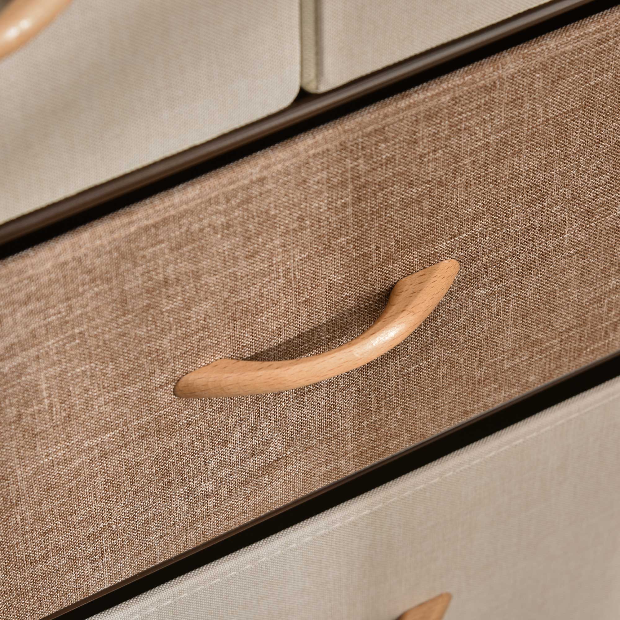 5-Drawer Dresser, Fabric Drawers, 4-Tier Storage Organizer for Bedroom Entryway, Tower Unit with Steel Frame Wooden Top, Maple Wood