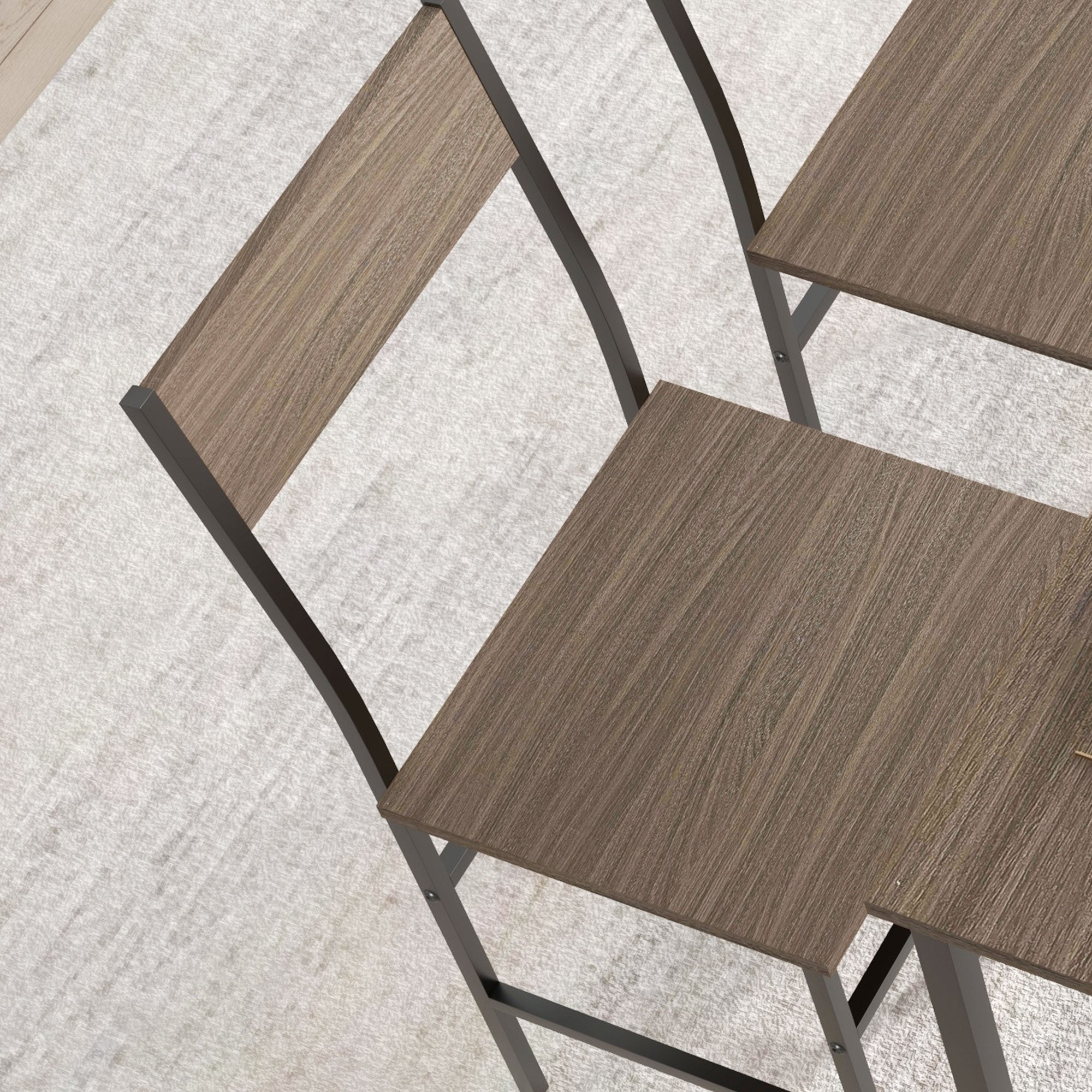 HOMCOM 4 Piece Dining Table and Chairs Set, Industrial Kitchen Table Set of 4 with 2 Chairs and Bench, Space Saving Table and Chairs with Shelf for Small Spaces, Grey