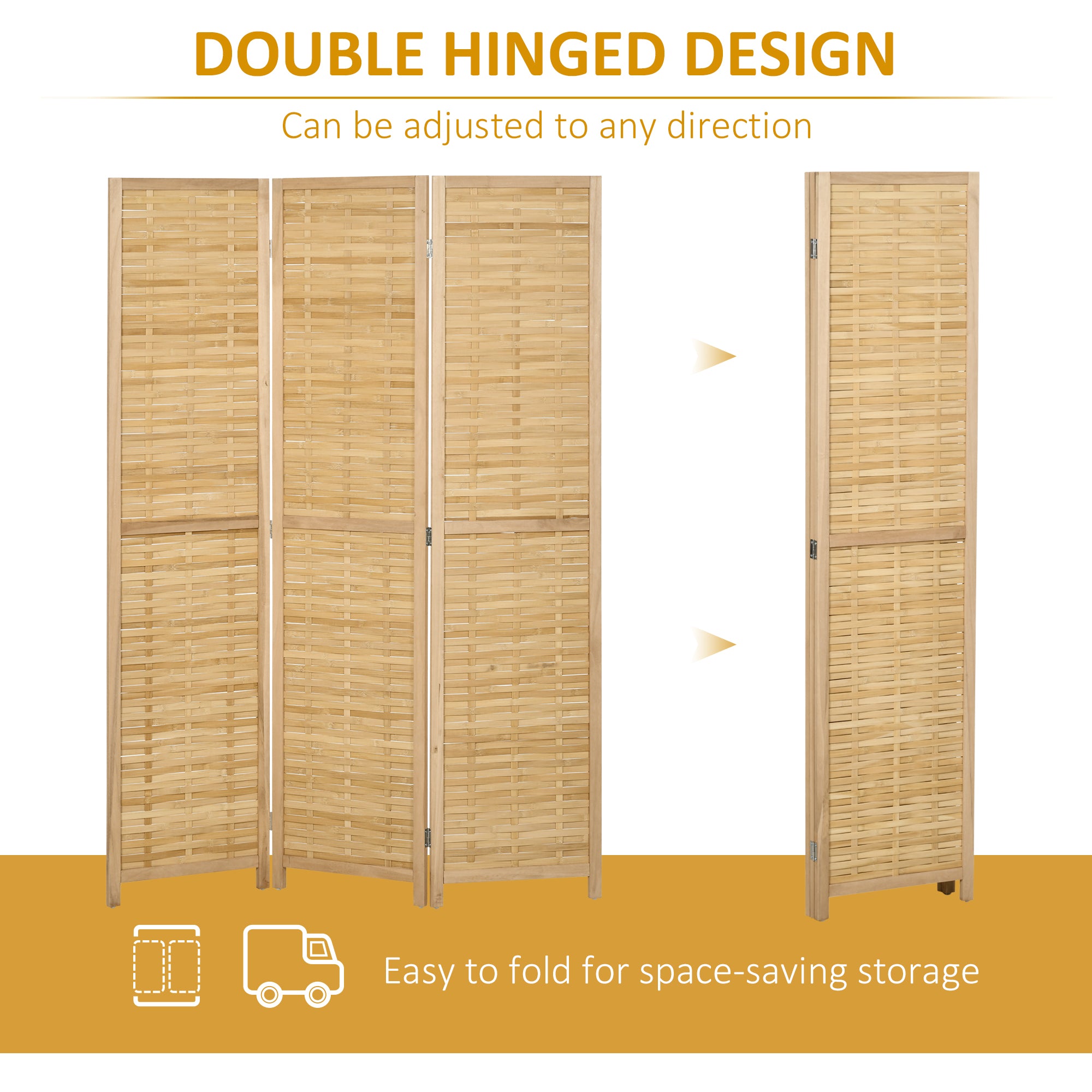 3 Panel Hand Woven Room Divider, Bamboo Folding Privacy Screen, 47.25"x67"x0.75"
