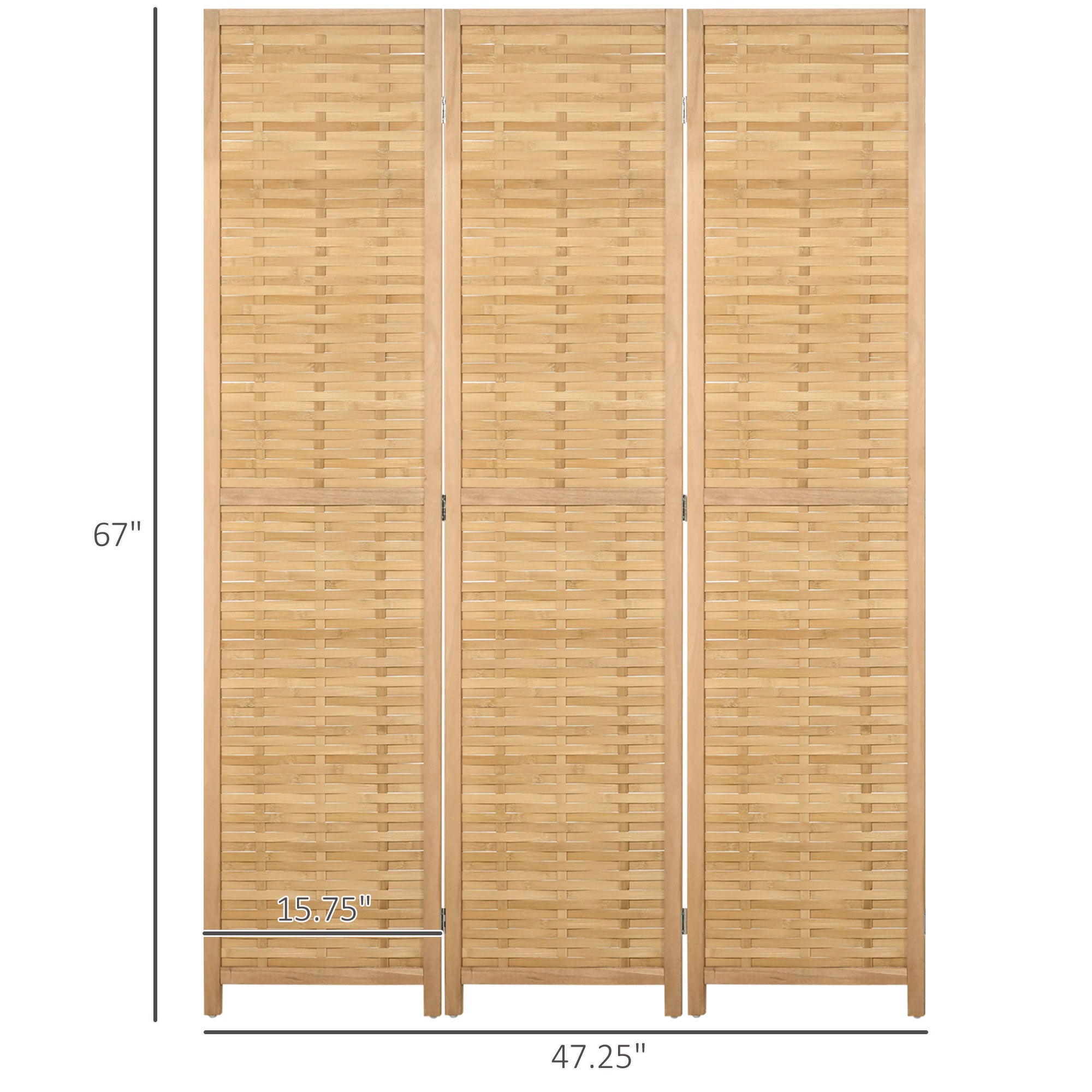 3 Panel Hand Woven Room Divider, Bamboo Folding Privacy Screen, 47.25"x67"x0.75"