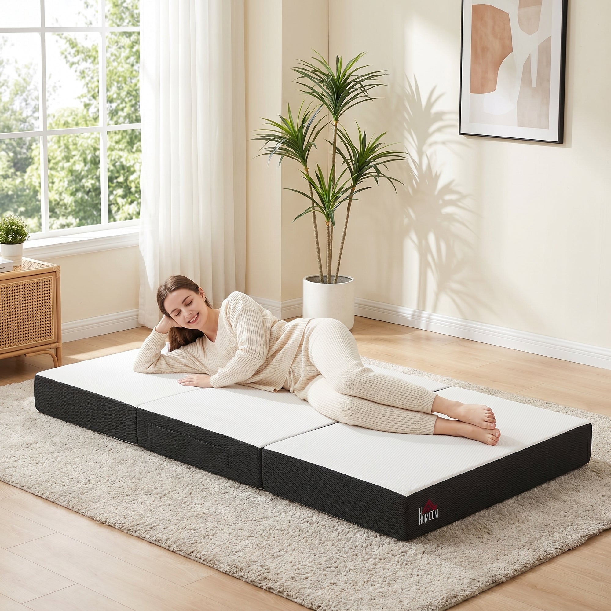 Trifold Mattress, 6 Inch Memory Foam Foldable Mattress, Twin Portable Folding Floor Bed with Washable Cover, Cooling Gel Topper for Guest, Camping, RV, Travel, Yoga, Made in USA, 75" x 38" x 6"