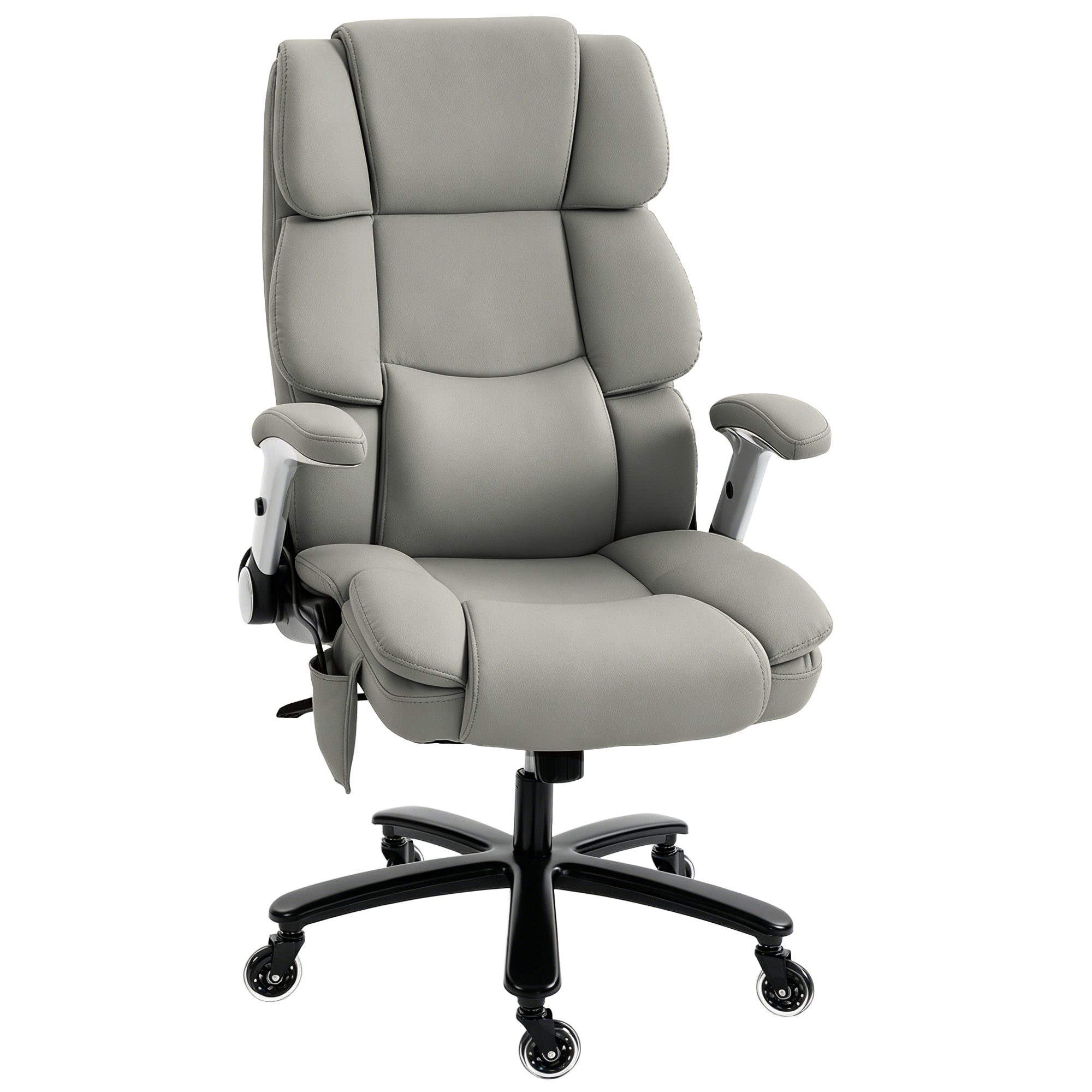Heavy Duty Office Chair 400LBS with Airbag Lumbar Support, Pet-Friendly Fabric, Big and Tall Desk Chair with Flip-Up Armrests, Pocket Springs, Class 4 Gas Cylinder, Wide Seat, Light Gray