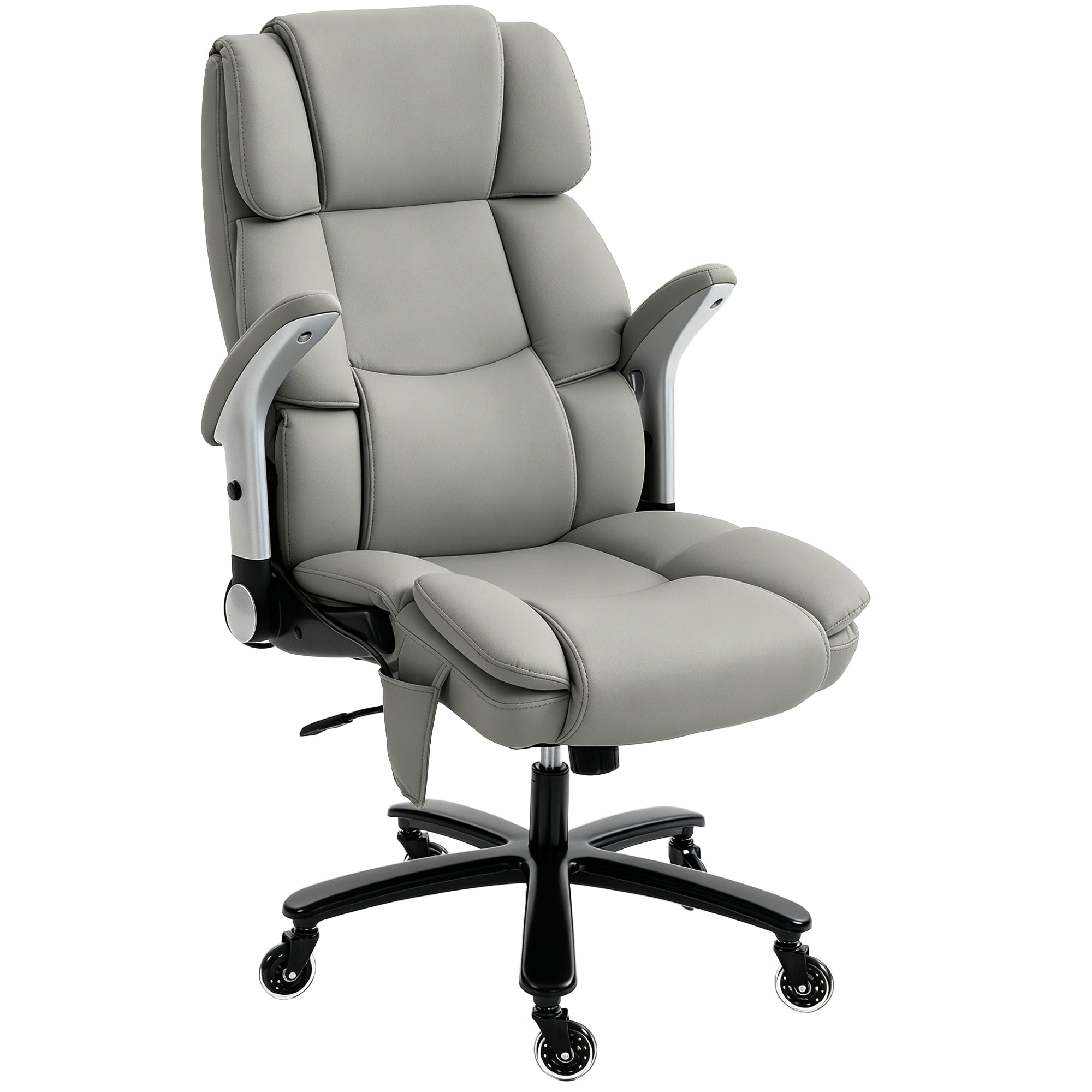 Heavy Duty Office Chair 400LBS with Airbag Lumbar Support, Pet-Friendly Fabric, Big and Tall Desk Chair with Flip-Up Armrests, Pocket Springs, Class 4 Gas Cylinder, Wide Seat, Light Gray