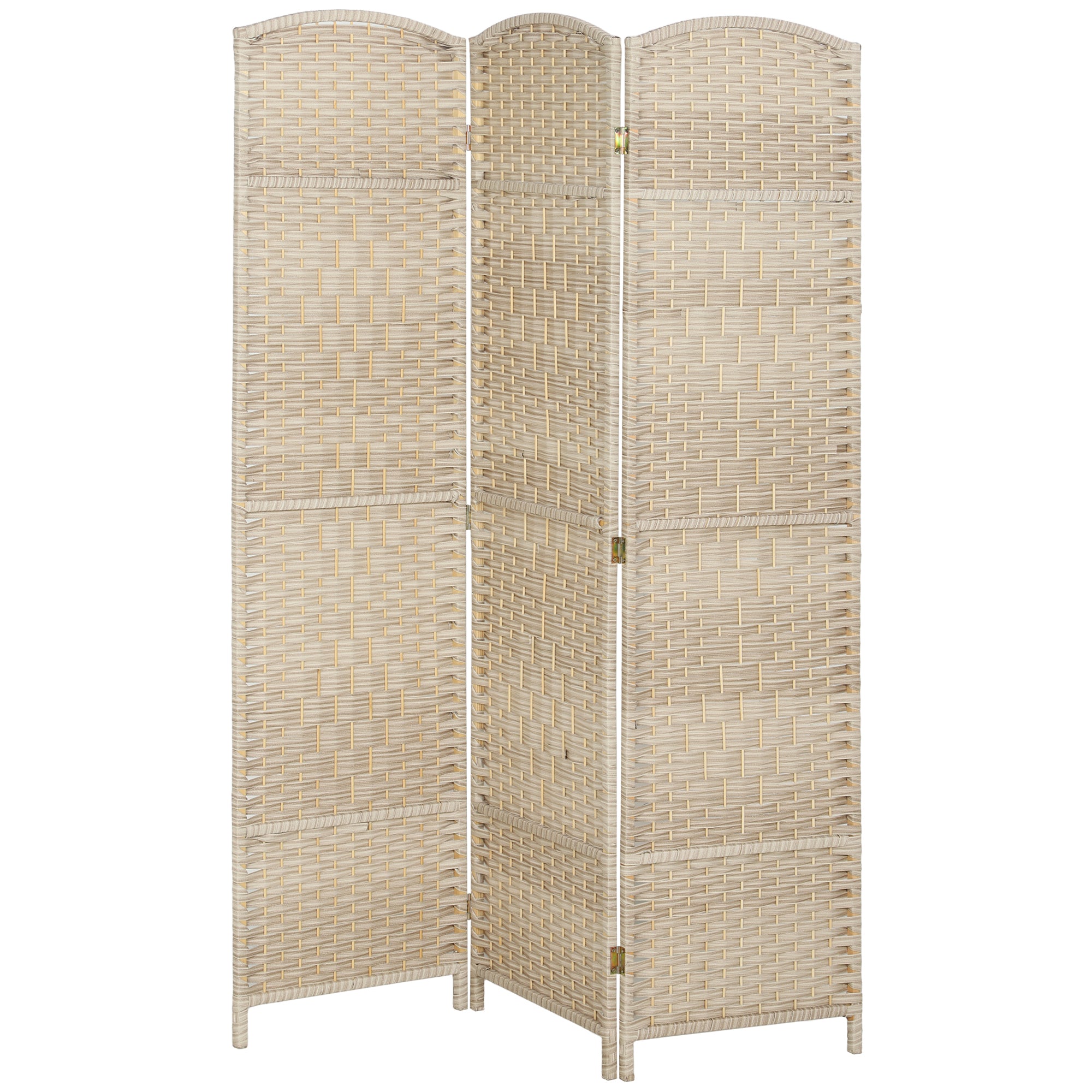 3 Panel Room Divider, 6' Tall Folding Privacy Screen, Hand-Woven Freestanding Wall Partition for Home Office, Bedroom, Washed Oak