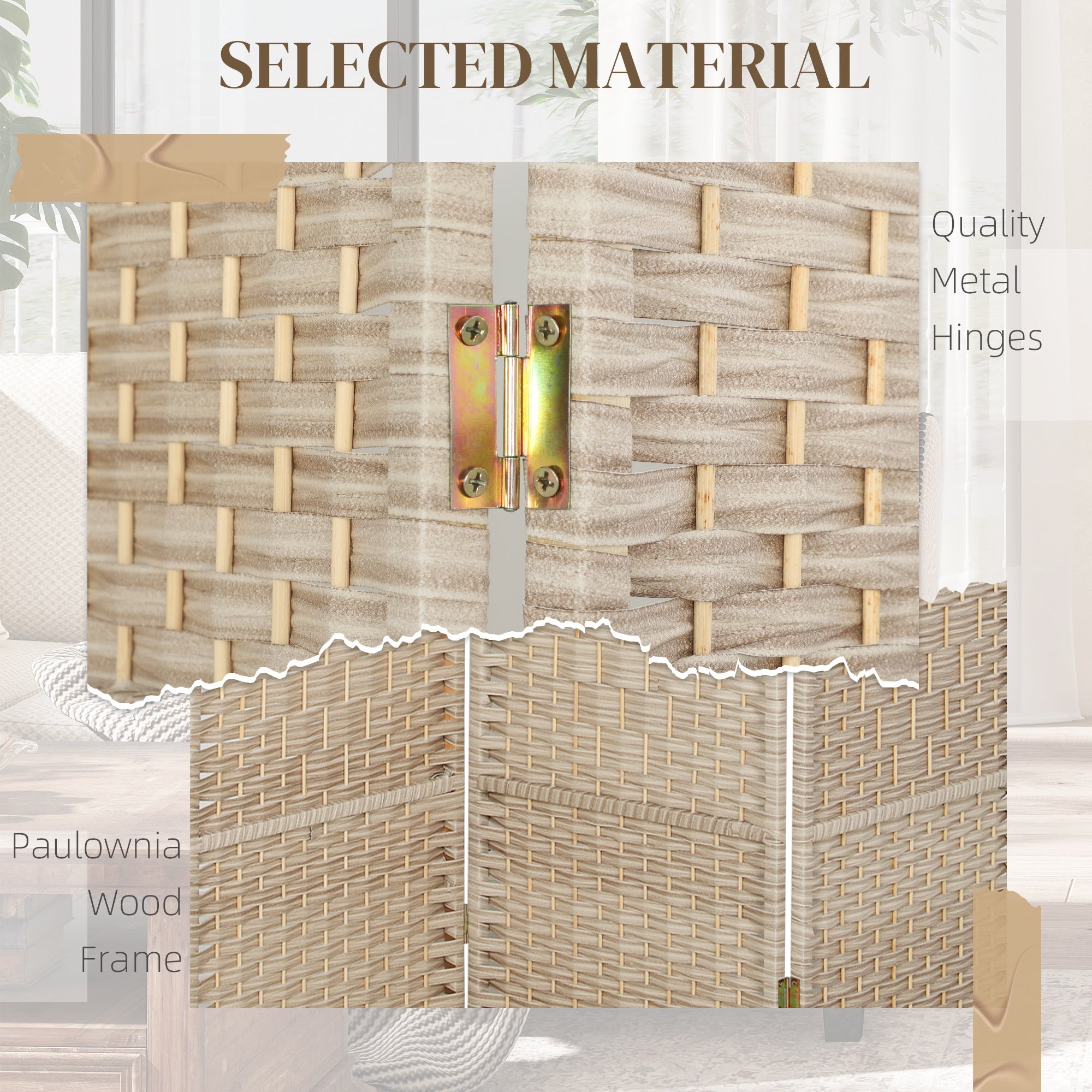 3 Panel Room Divider, 6' Tall Folding Privacy Screen, Hand-Woven Freestanding Wall Partition for Home Office, Bedroom, Washed Oak