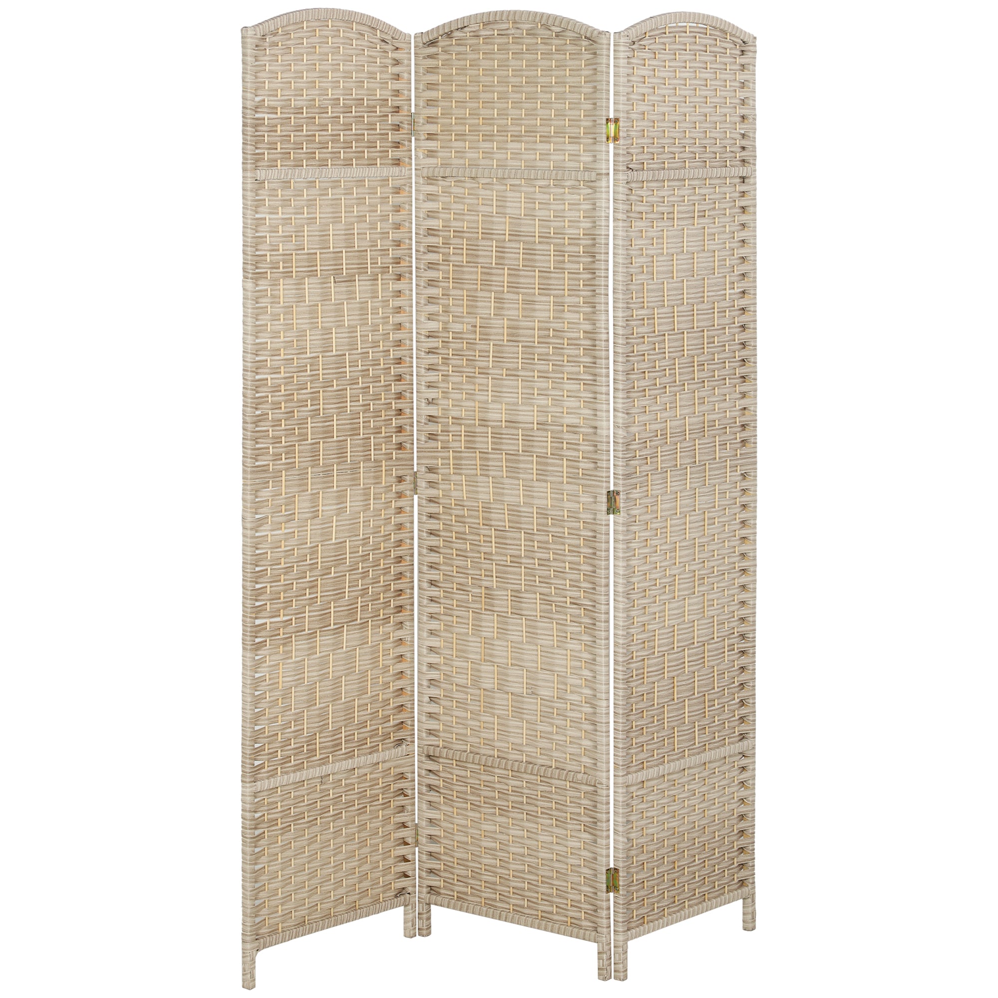 3 Panel Room Divider, 6' Tall Folding Privacy Screen, Hand-Woven Freestanding Wall Partition for Home Office, Bedroom, Washed Oak
