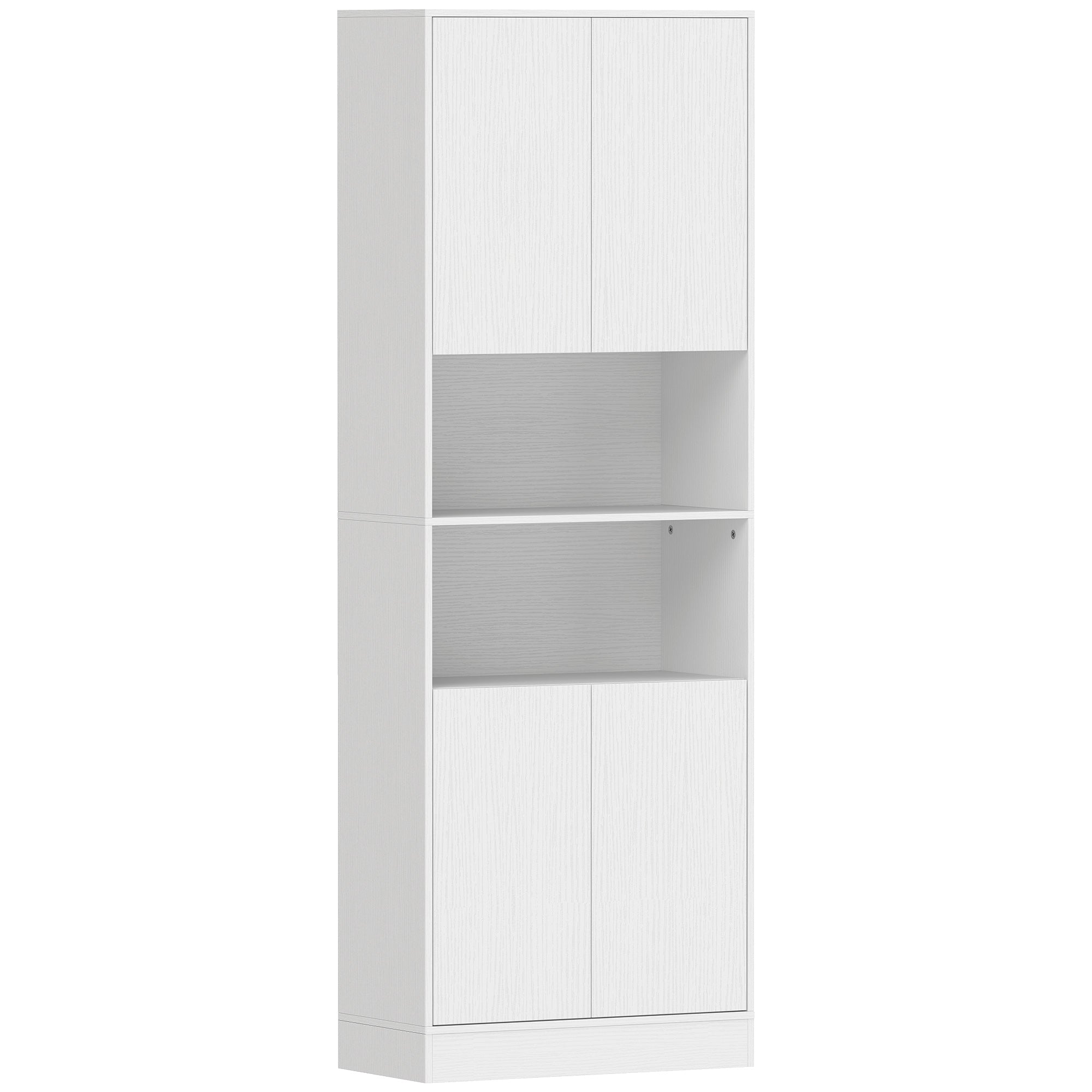 170 cm Tall Kitchen Cupboard, Pantry Storage Cabinet with Soft-Close Hinges, Freestanding Kitchen Cabinet with 2 Cupboards, 2 Open Shelves and Adjustable Shelves, White Wood Effect
