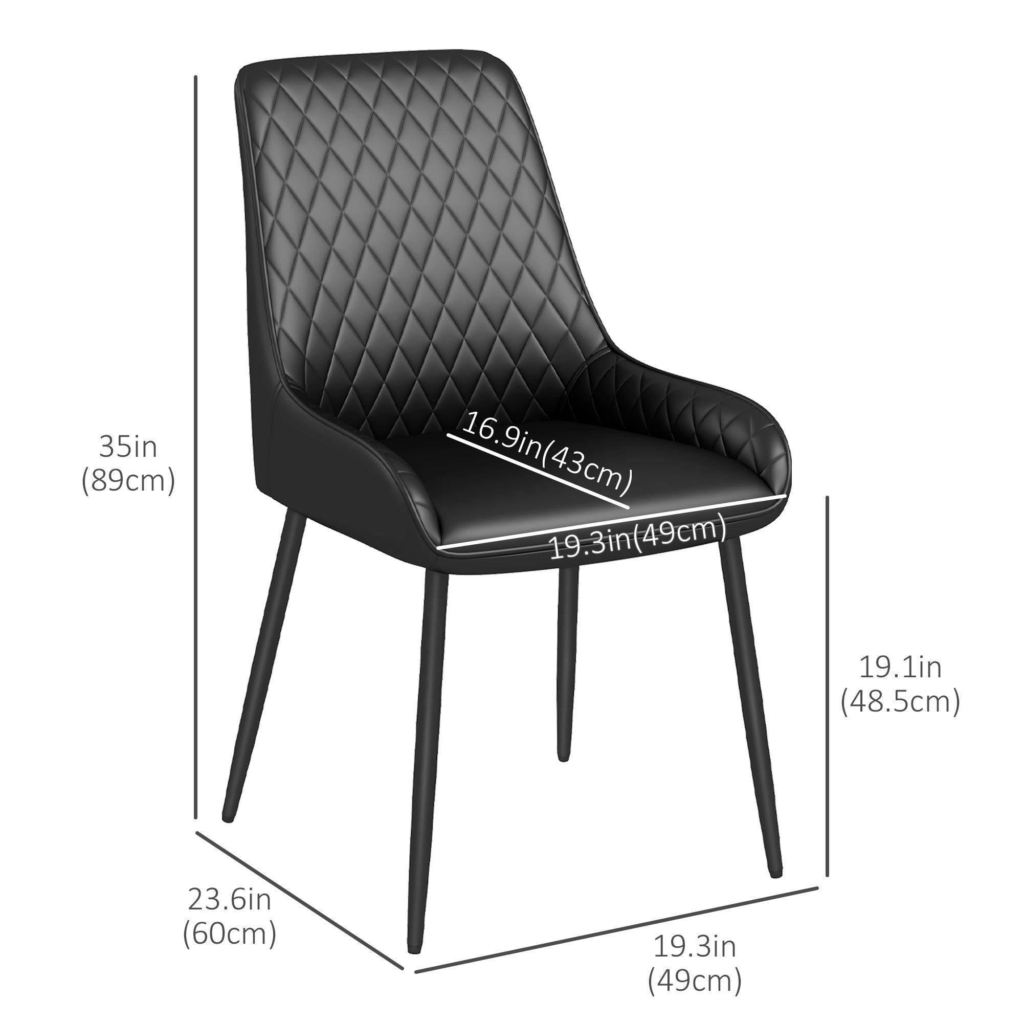 HOMCOM Dining Chairs Set of 4, Modern PU Leather Upholstered Kitchen Chairs with Diamond Tufted Backs and Steel Legs for Living Room, Dining Room, Bedroom, Black