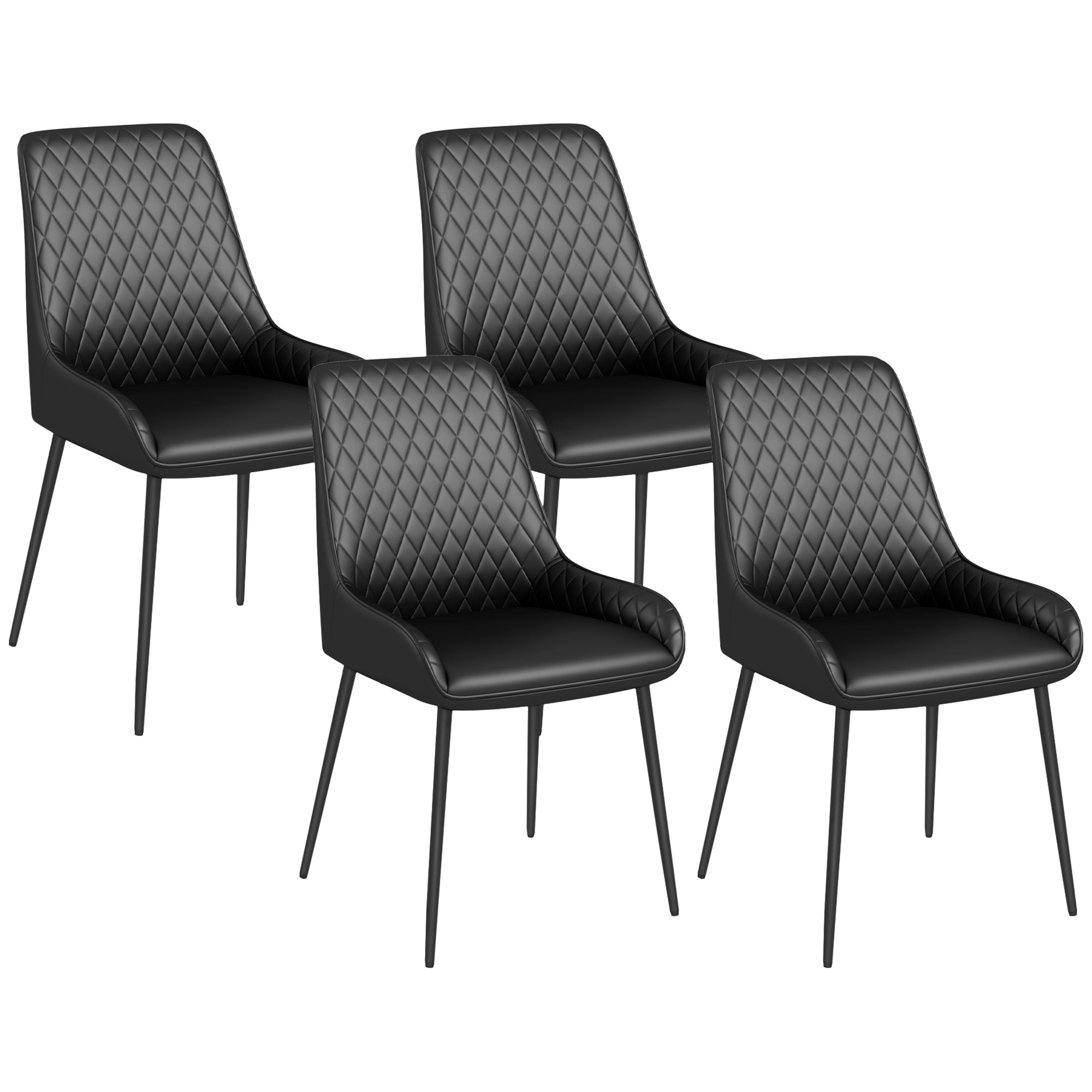 HOMCOM Dining Chairs Set of 4, Modern PU Leather Upholstered Kitchen Chairs with Diamond Tufted Backs and Steel Legs for Living Room, Dining Room, Bedroom, Black