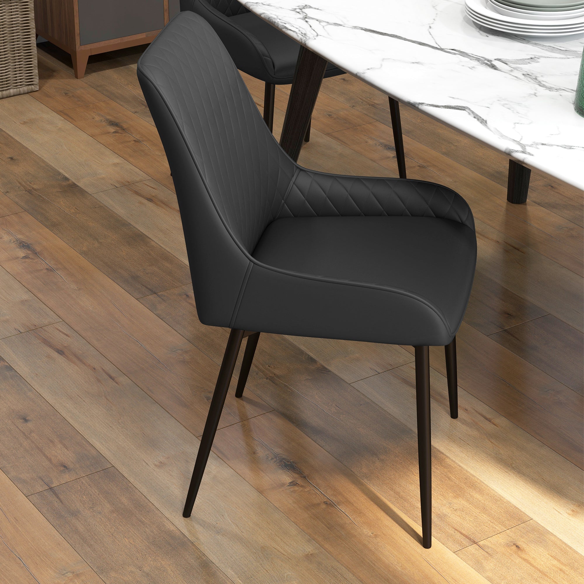 HOMCOM Dining Chairs Set of 4, Modern PU Leather Upholstered Kitchen Chairs with Diamond Tufted Backs and Steel Legs for Living Room, Dining Room, Bedroom, Black