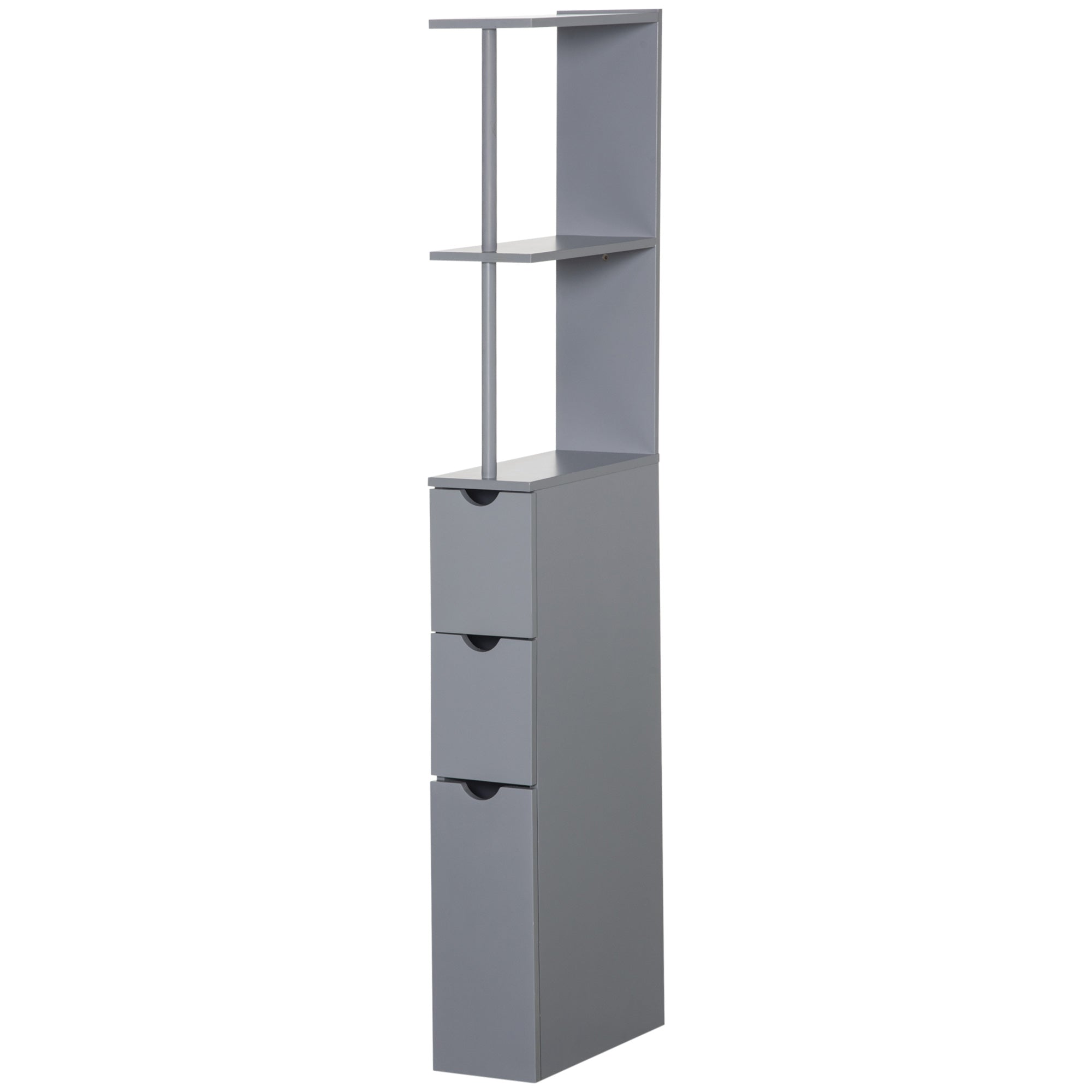 54" Tall Bathroom Storage Cabinet, Freestanding Linen Tower w/ 2 Tier Shelf & Drawers, Grey