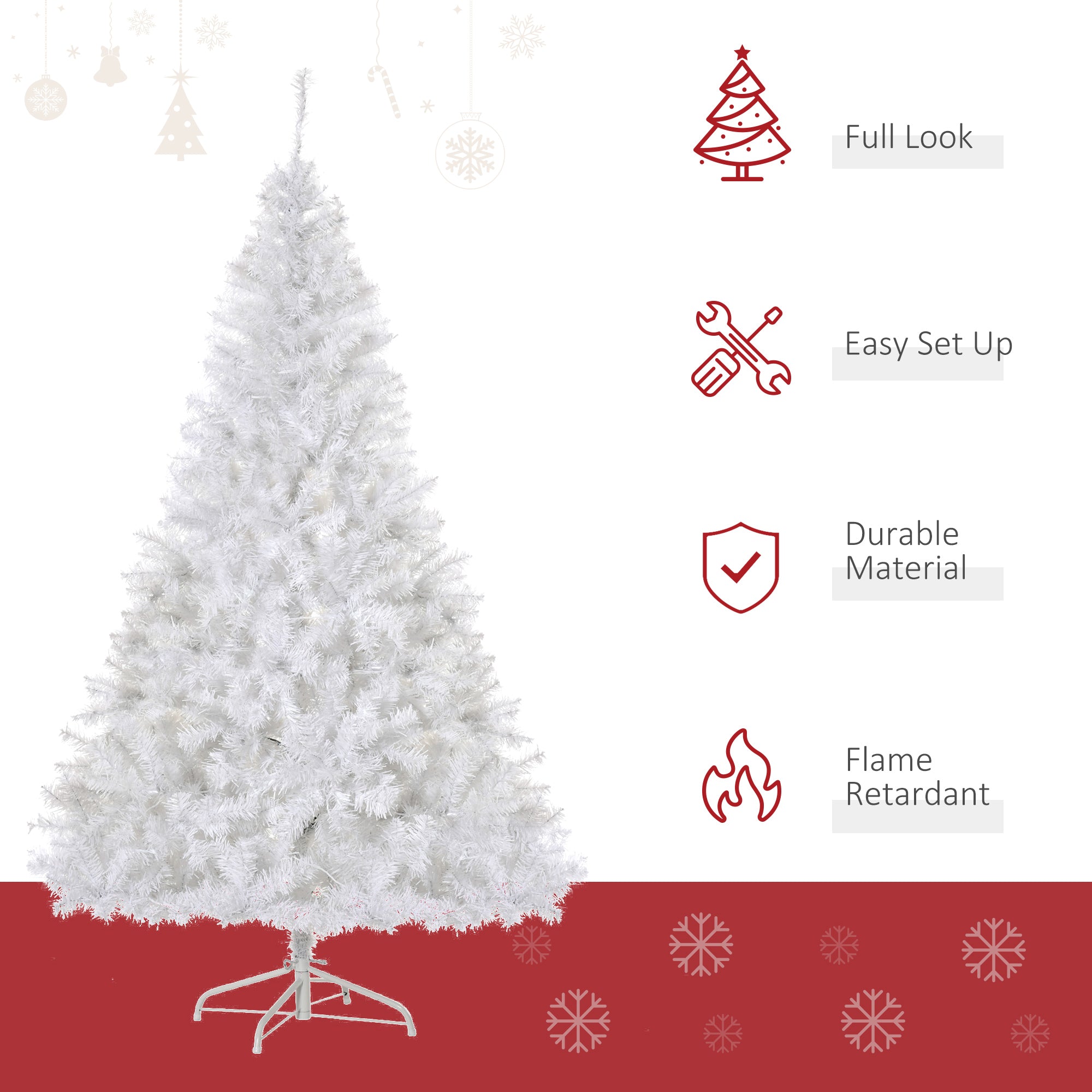 6' Tall Prelit Christmas Tree Douglas Fir Artificial Christmas Tree with Realistic Branches, 250 Warm White LED Lights and 1000 Tips, White