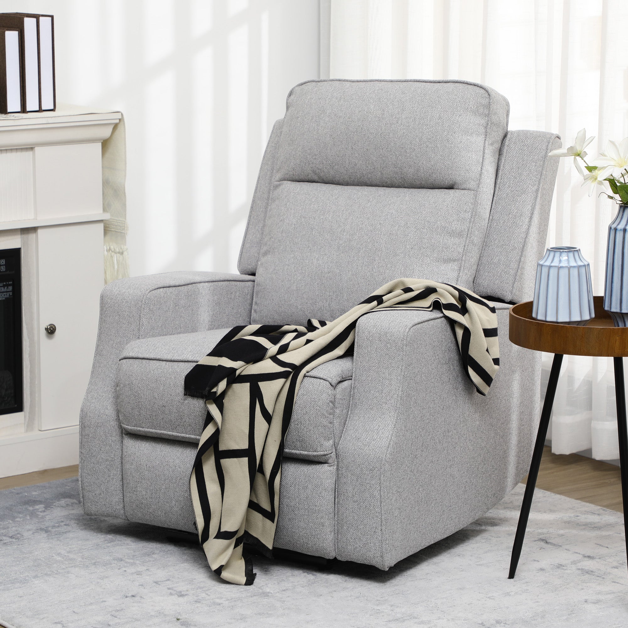 Electric Power Recliner, Wall Hugger Armchair w/ USB Charging Station, Gray