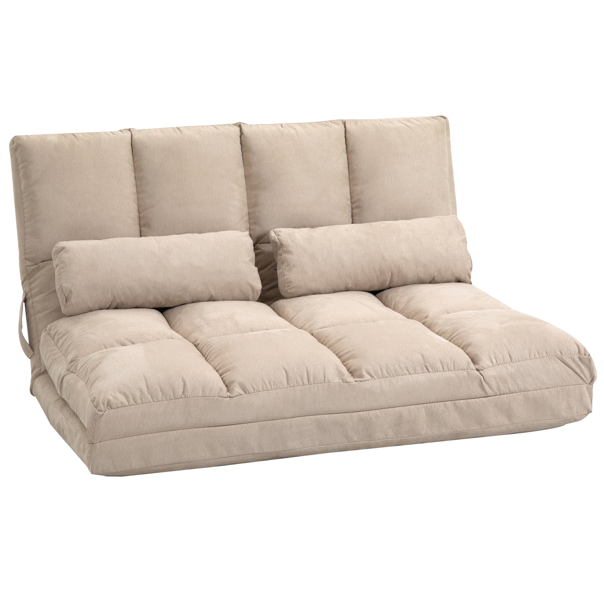 40.25" Convertible Floor Sofa Chair, Adjustable Folding Couch Bed w/ 2 Pillows, Beige