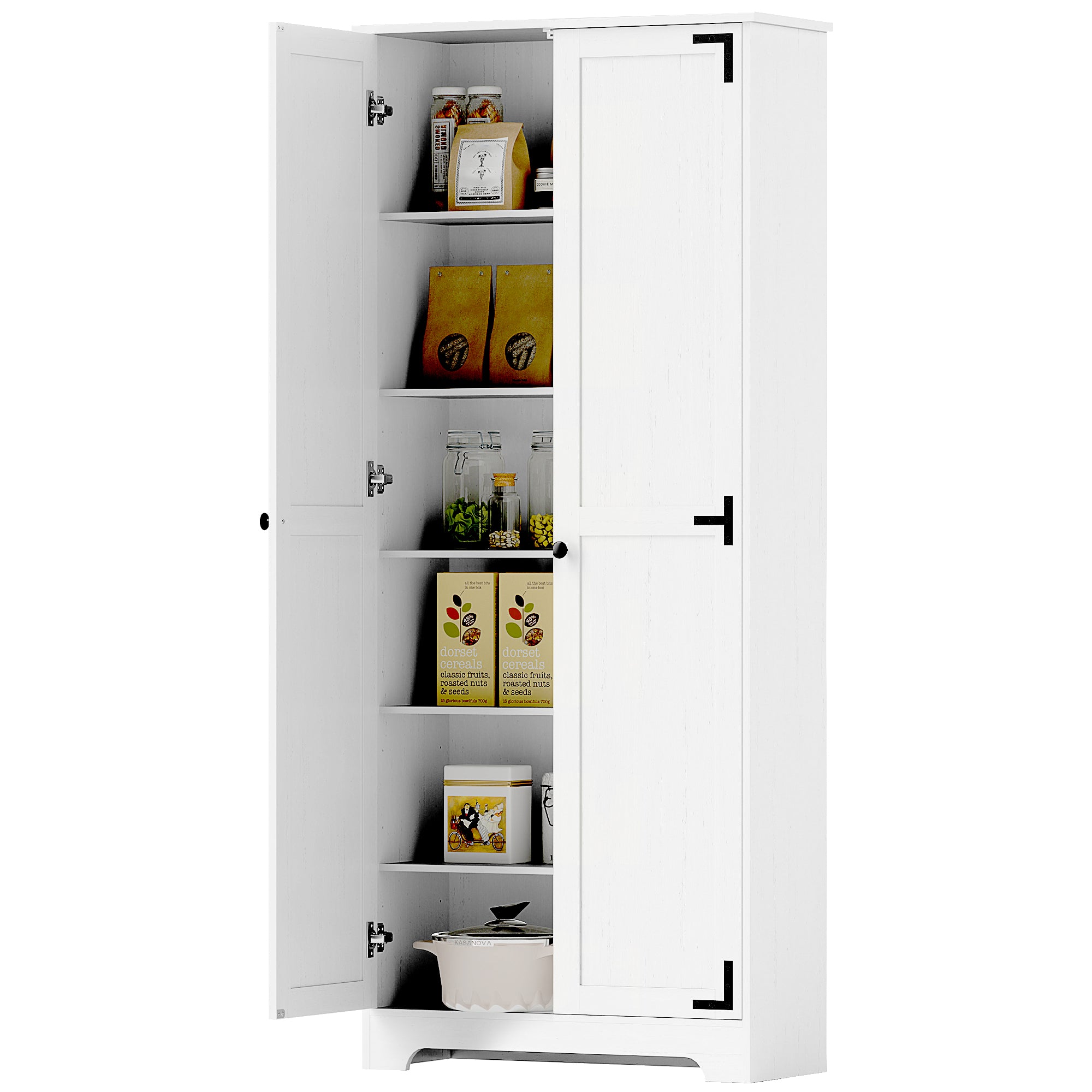 HOMCOM 72" Tall Farmhouse Storage Cabinet, Freestanding Kitchen Pantry Cabinet with Adjustable Shelves and Recessed Doors, White
