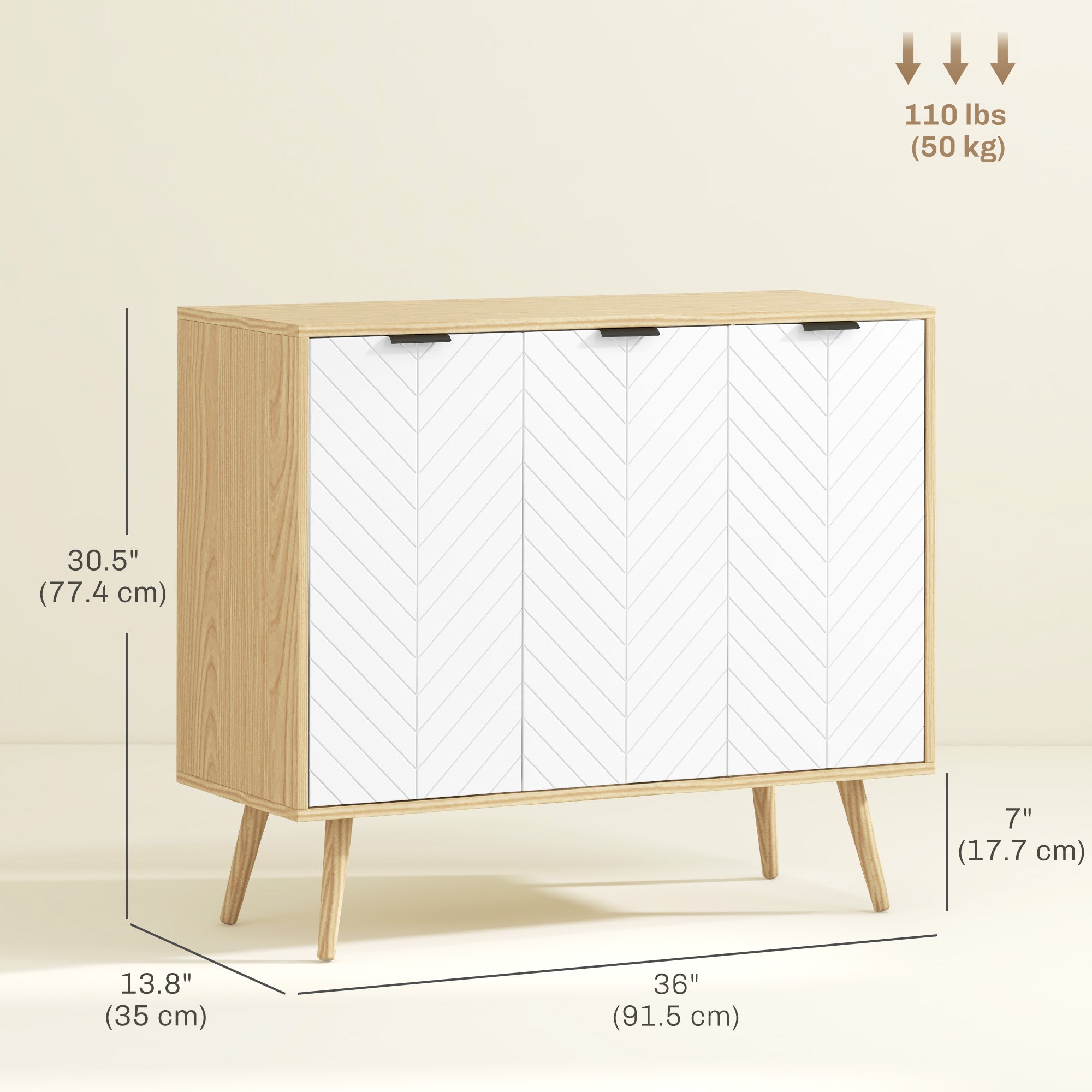 HOMCOM Kitchen Sideboard, Modern Storage Cabinet, Accent Cupboard with Adjustable Shelves, Natural