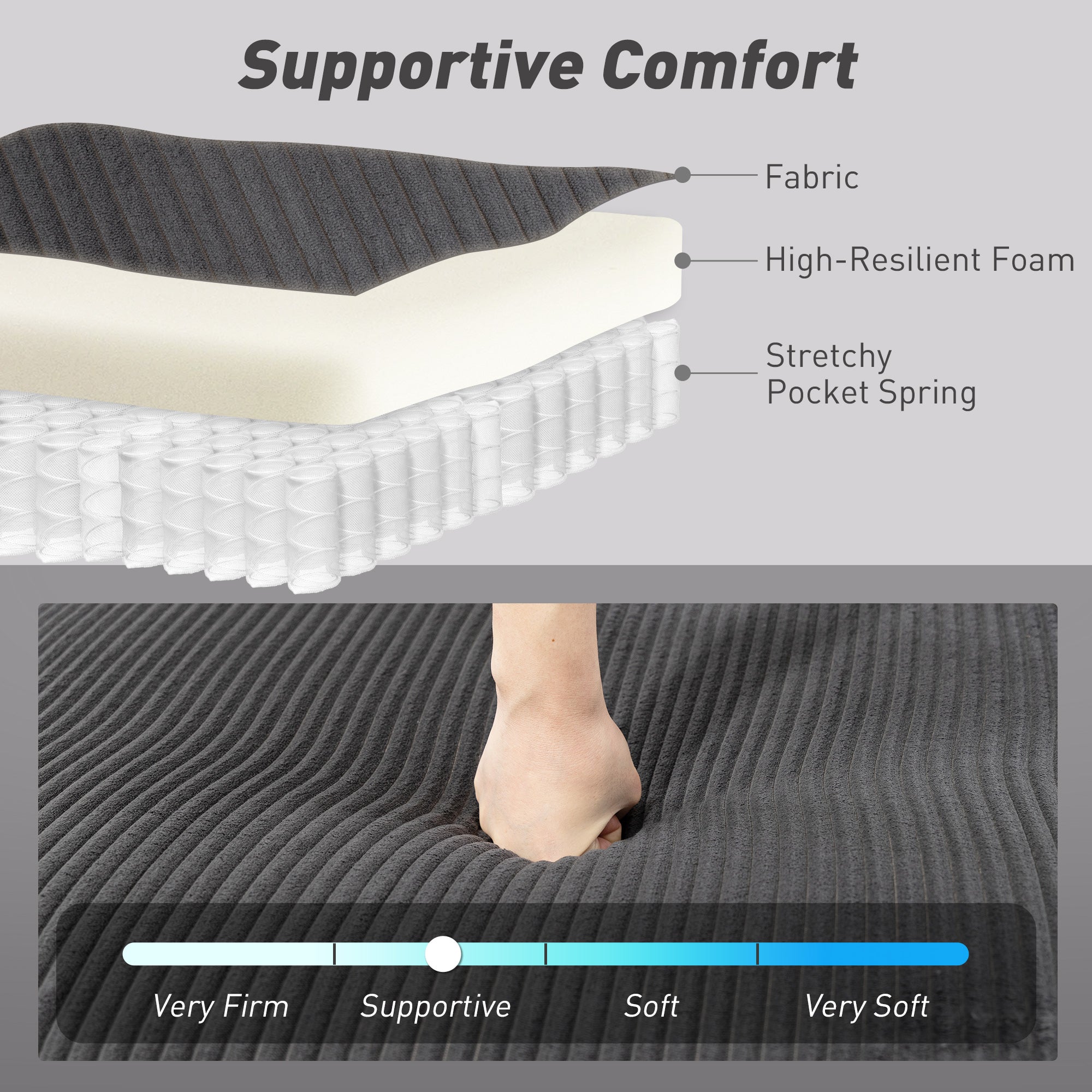 Sofa Bed, Oversized U-Shaped Sleeper Sofa Couch with Pull Out Bed, 2 Storage Chaises, Corduroy Upholstery, Spring, Pillows, 111" Futon Couch for Living Room, Charcoal Grey