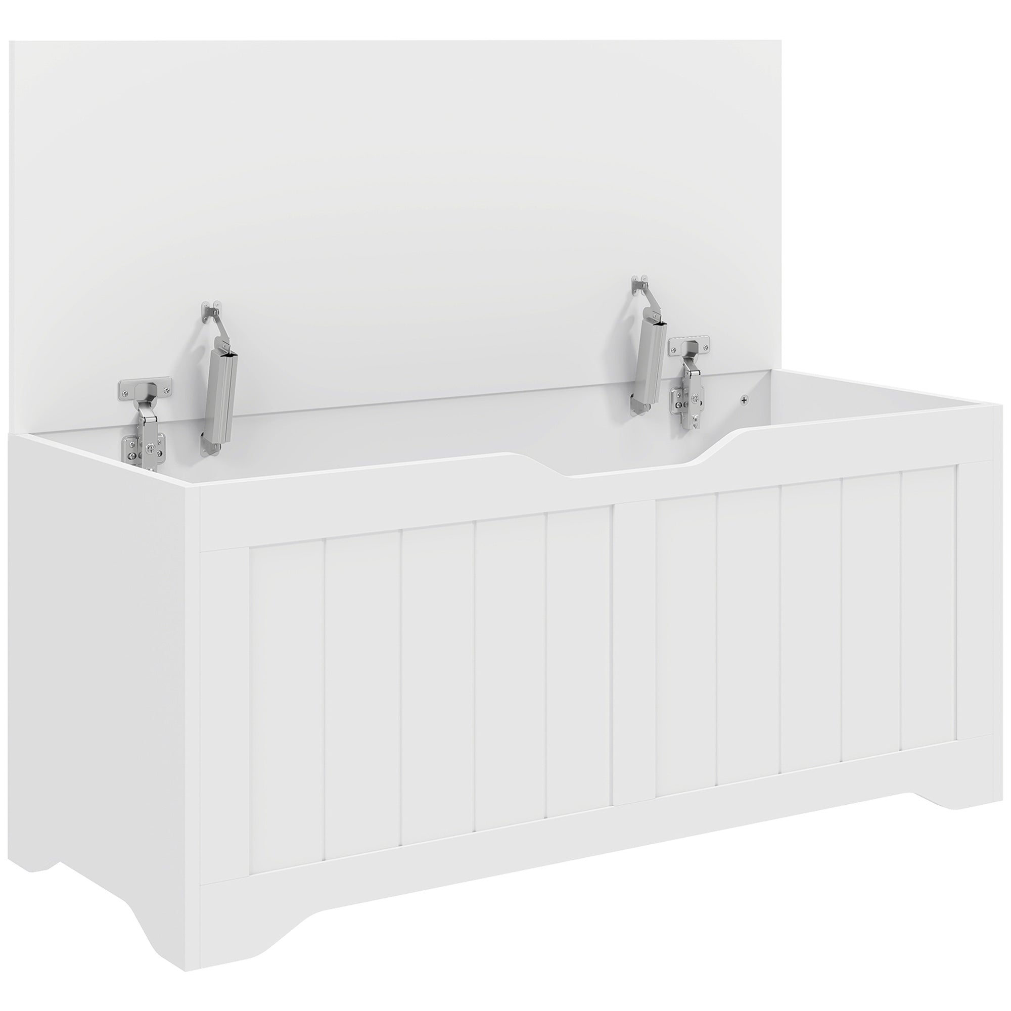Storage Chest, Modern Storage Trunk with 2 Safety Hinges and Handle-Free Design, Storage Bench for Living Room, Shoe Bench for Entryway, 39.4" x 15.7" x 17.7", White