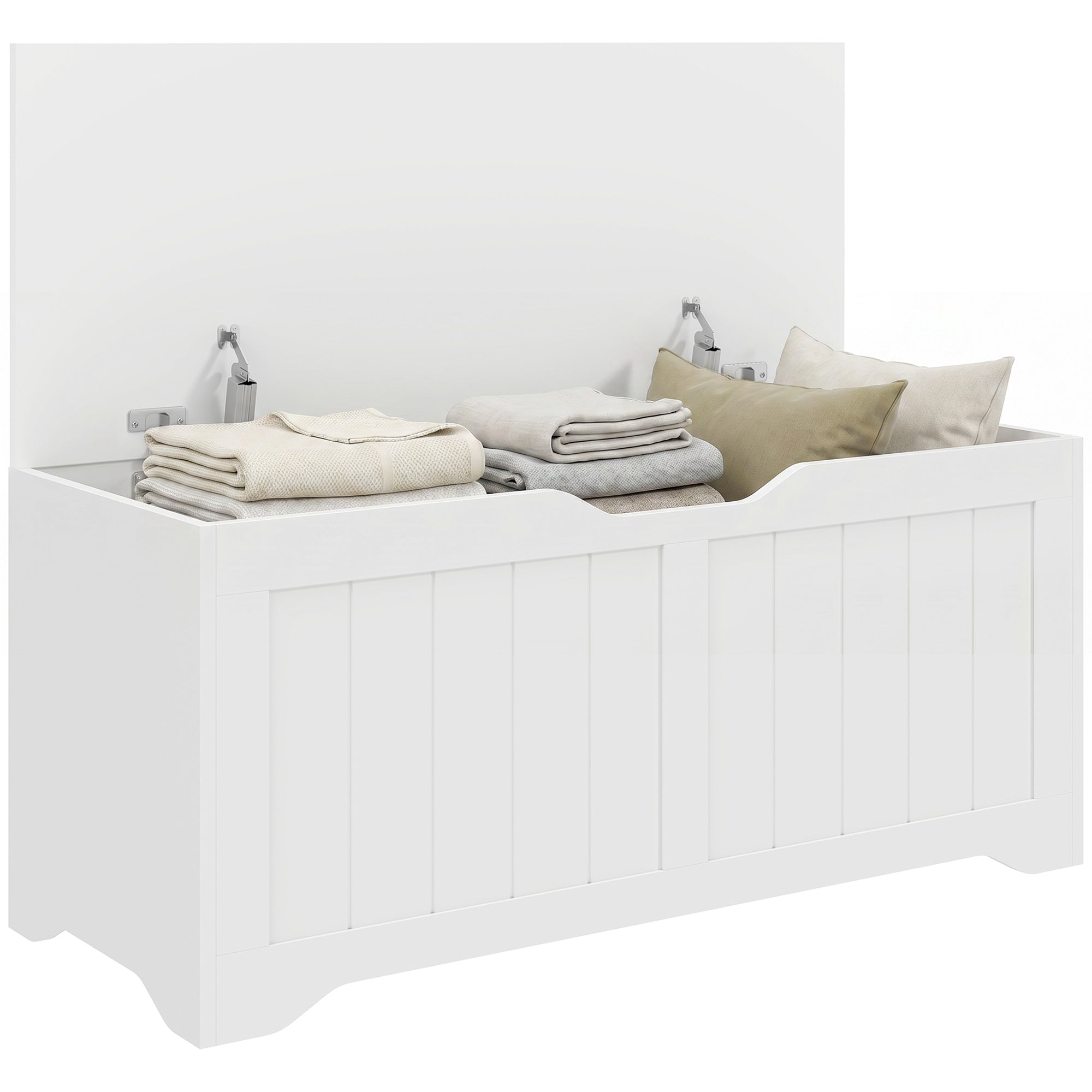 Storage Chest, Modern Storage Trunk with 2 Safety Hinges and Handle-Free Design, Storage Bench for Living Room, Shoe Bench for Entryway, 39.4" x 15.7" x 17.7", White
