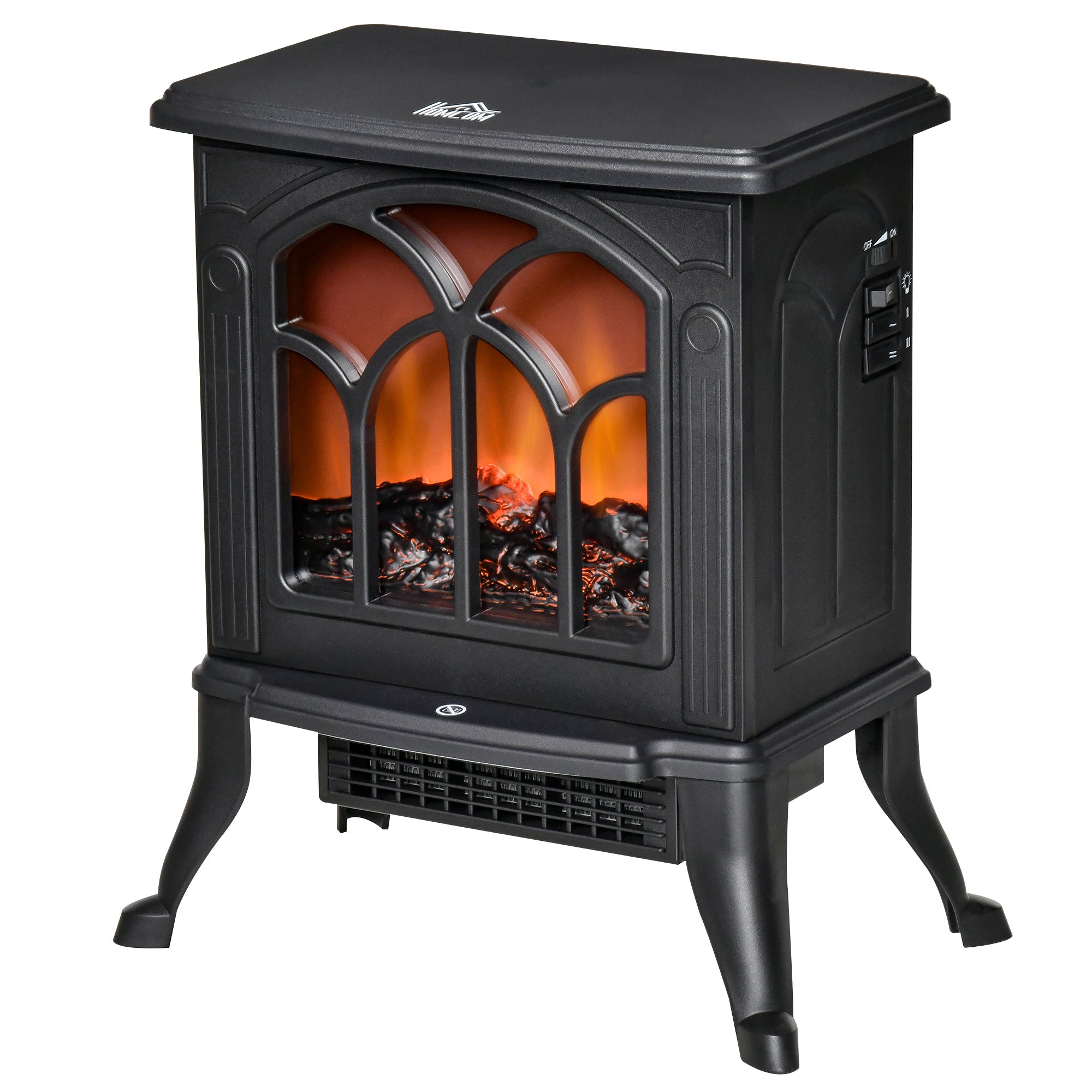 Electric Fireplace Heater with Realistic Logs and Flame Effect, 750W/1500W, Black