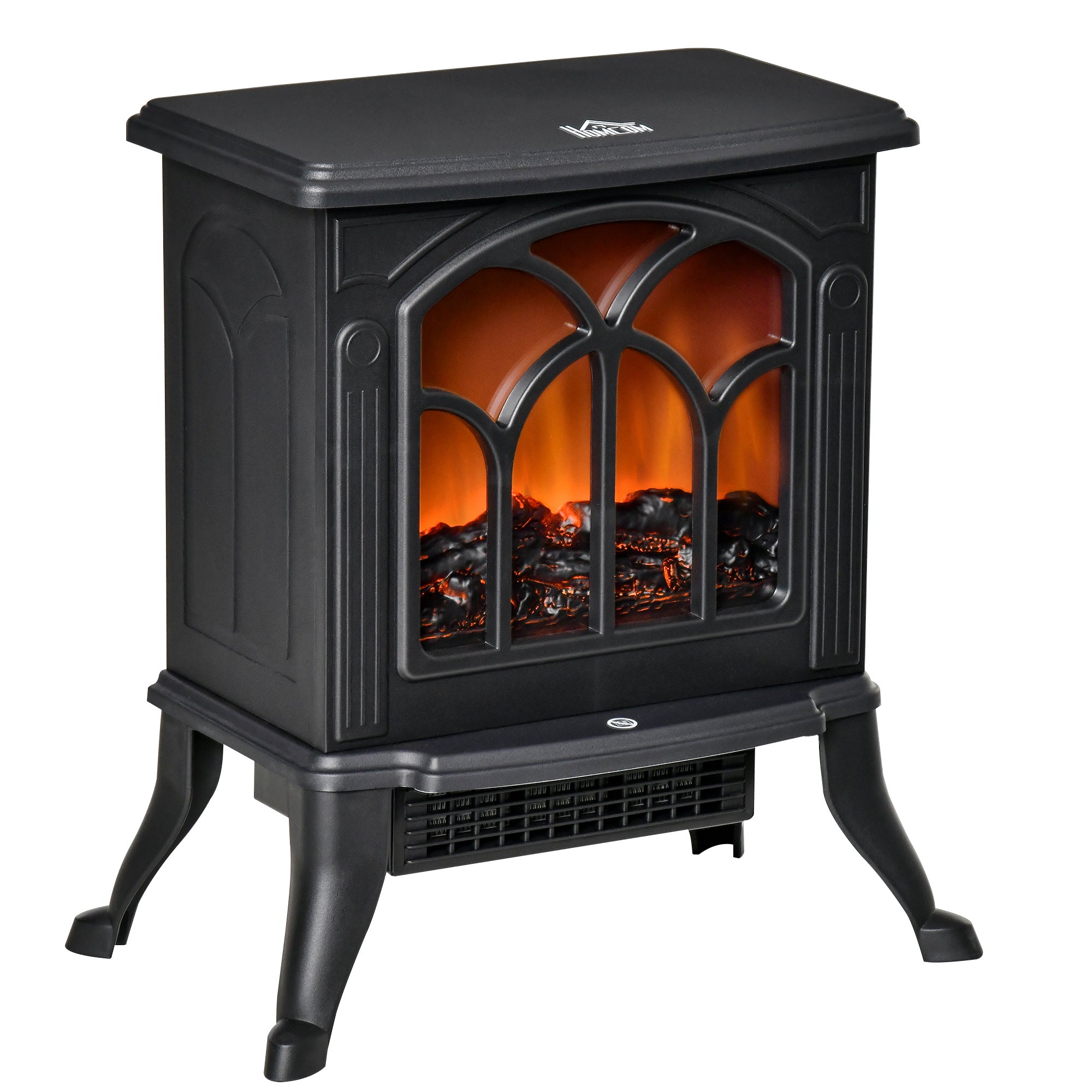 Electric Fireplace Heater with Realistic Logs and Flame Effect, 750W/1500W, Black