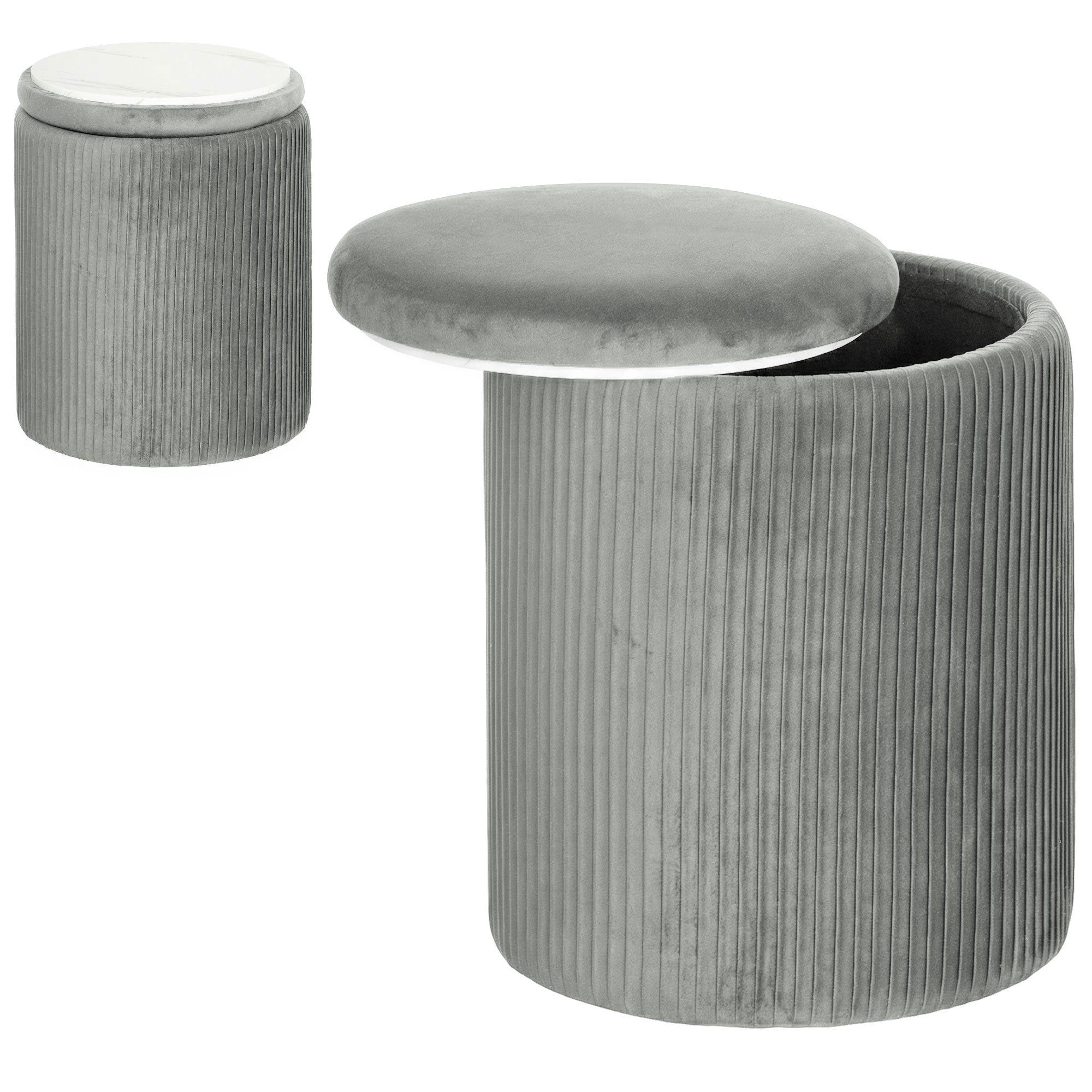 Round Storage Ottoman, Velvet-feel Fabric Upholstered Foot Stool with Removable Top, Padded Seat and Hidden Space for Living Room, Bedroom, Grey