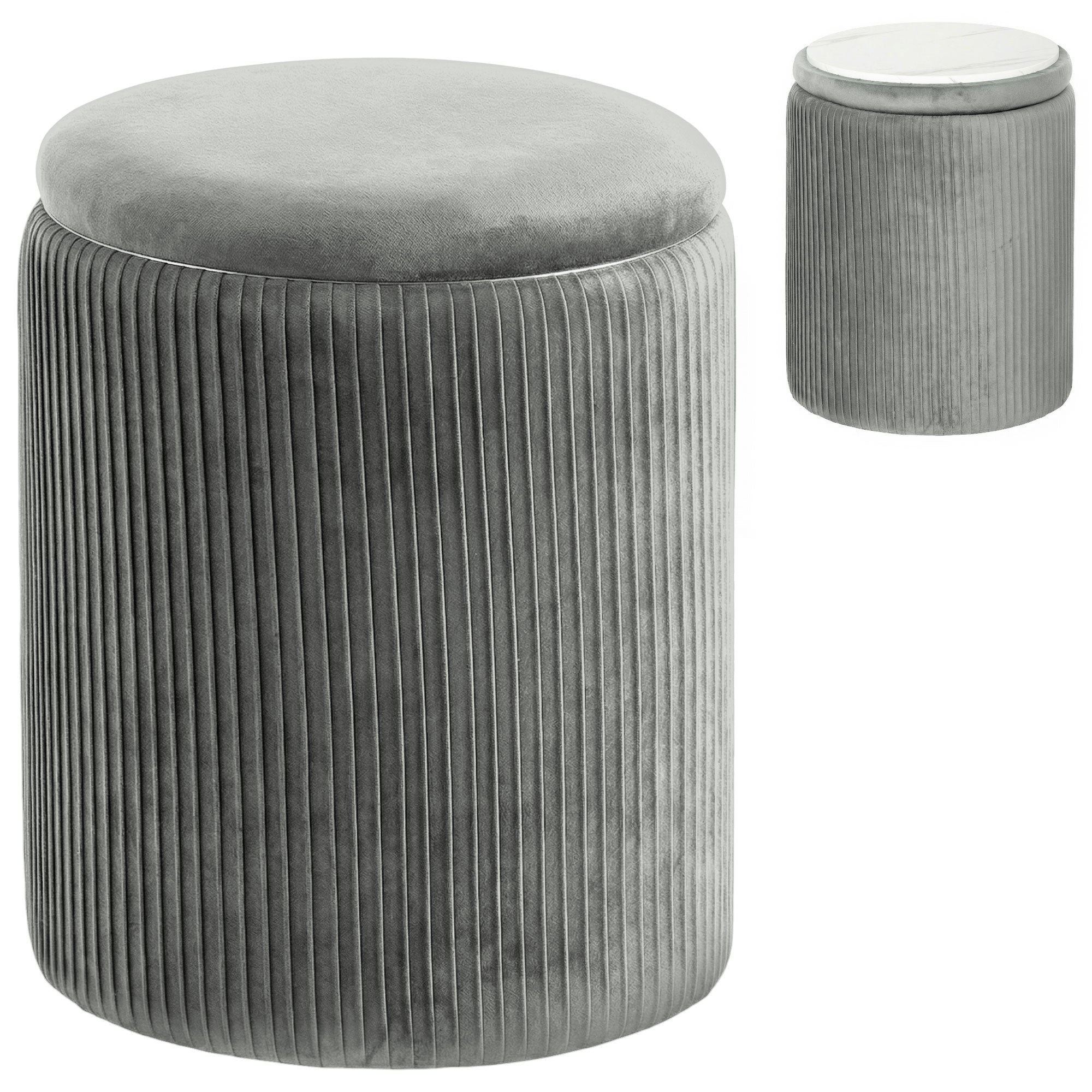 Round Storage Ottoman, Velvet-feel Fabric Upholstered Foot Stool with Removable Top, Padded Seat and Hidden Space for Living Room, Bedroom, Grey