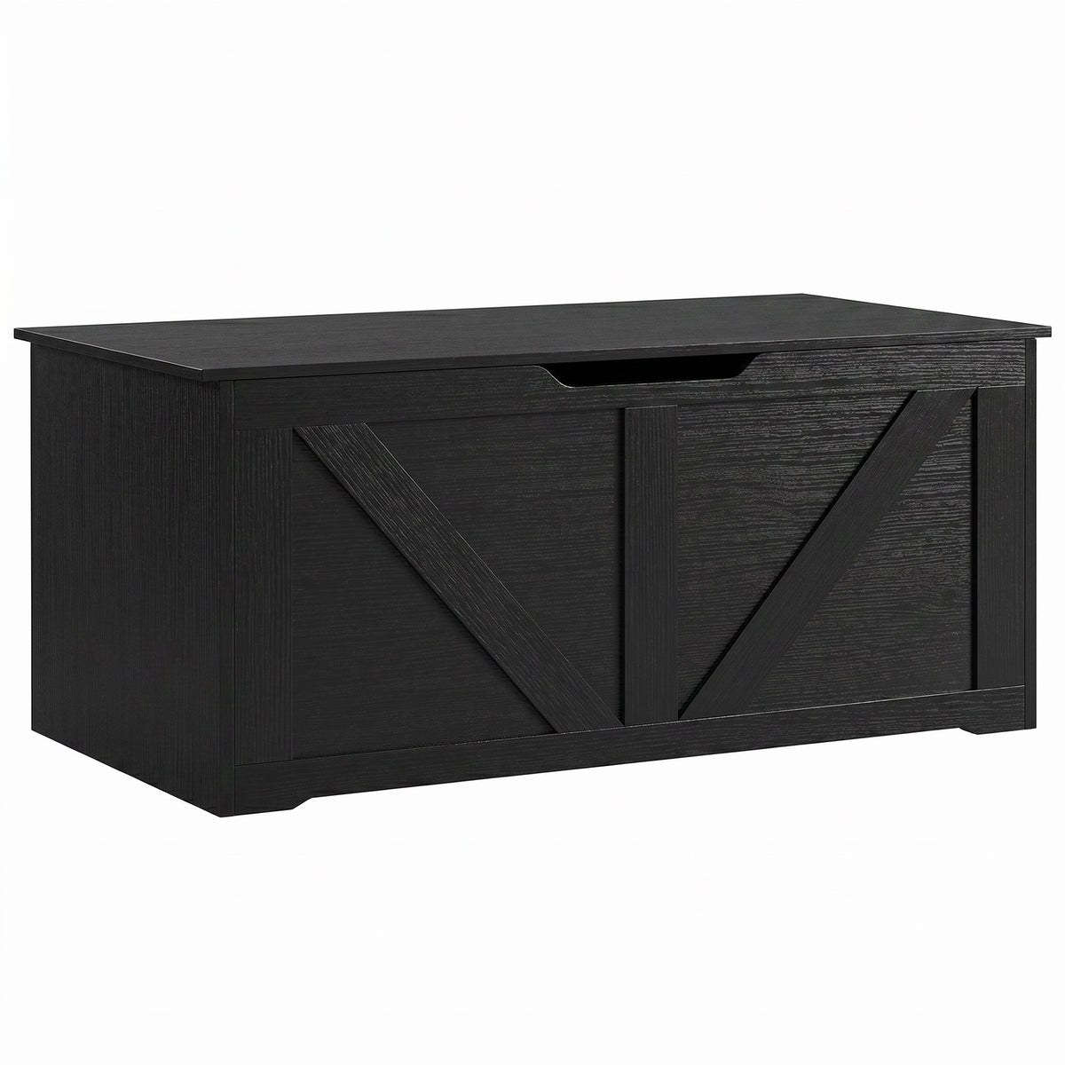 Storage Chest, Storage Bench with 2 Safety Hinges and U-shaped Cut-out Pull for Living Room, Entryway, 39.4" x 15.7" x 17.7", Supports 300 lbs, Black Wood Grain