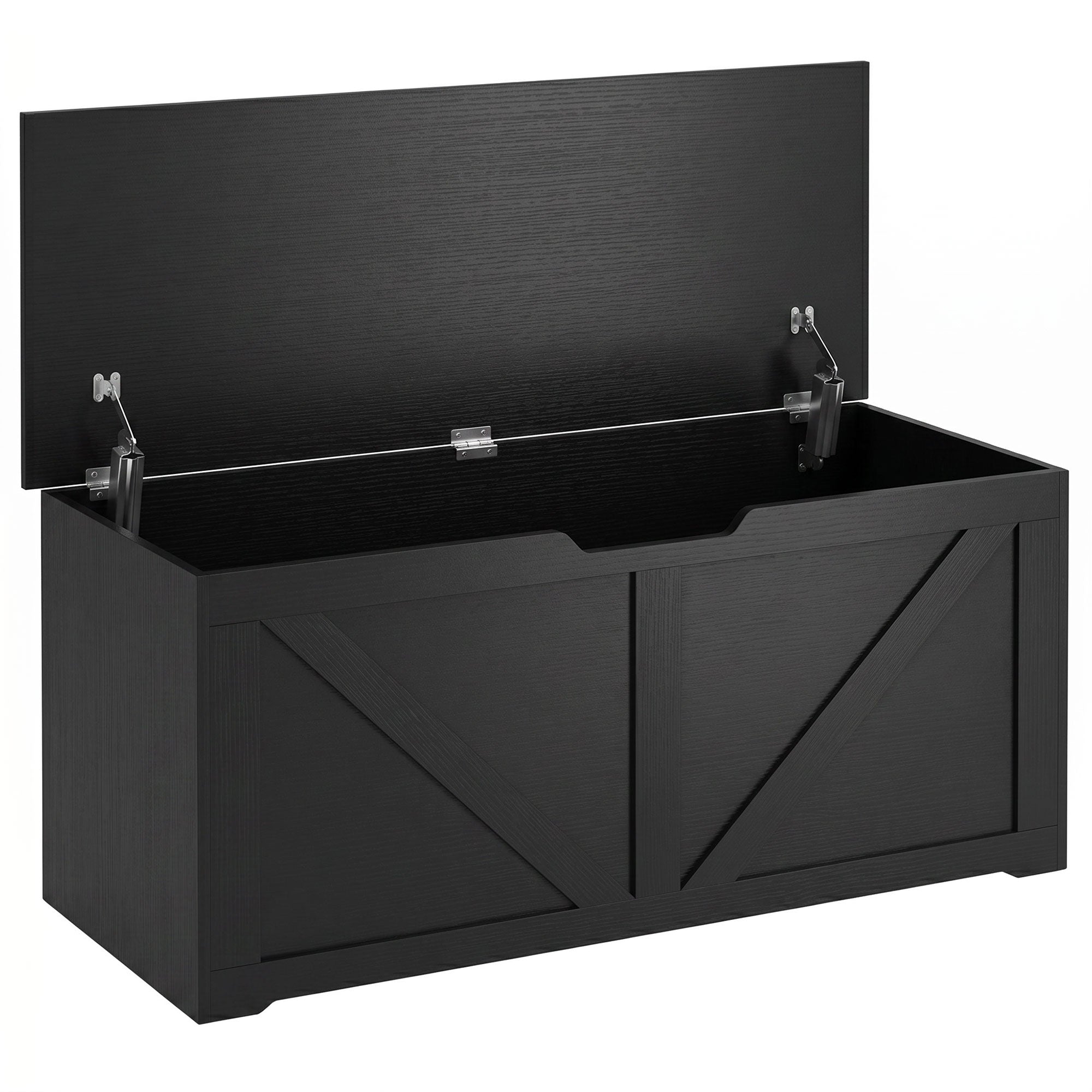 127L Storage Chest, Shoe Storage Trunk Bench Box with 2 Safety Hinges and U-shaped Cut-out Pull, Blanket Box Ottoman for Bedroom, Living Room, Entryway, 100 x 40 x 45 cm, Black Wood-Effect