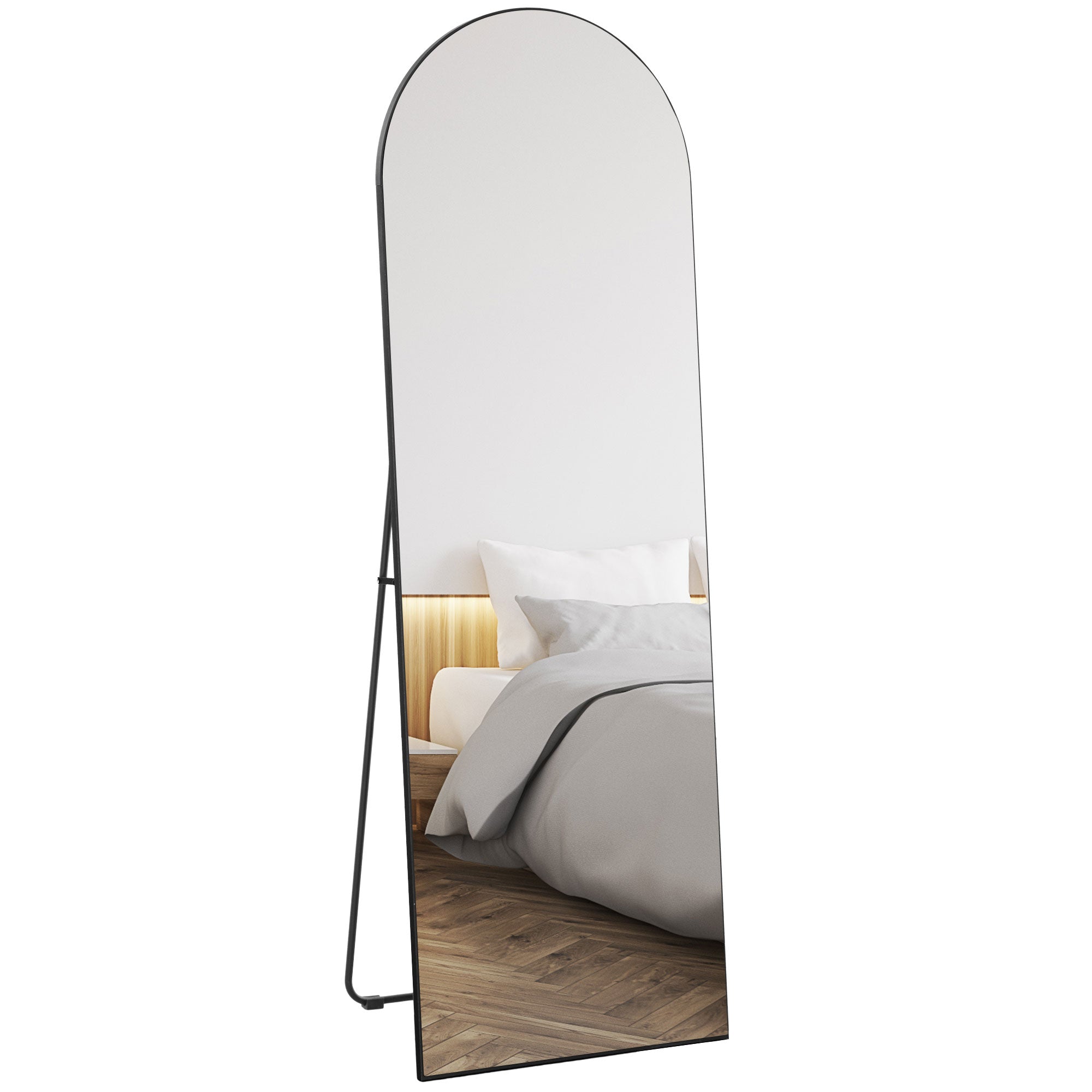 HOMCOM Arched Full Length Mirror, 50 x 150cm Wall Mounted, Leaning, Free Standing Mirror, Frameless Full Body Mirror for Living Room, Bedroom, Black