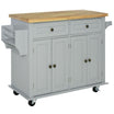 Kitchen Island on Wheels, Rolling Cart w/ Rubberwood Top, Spice Rack & Drawers, Grey