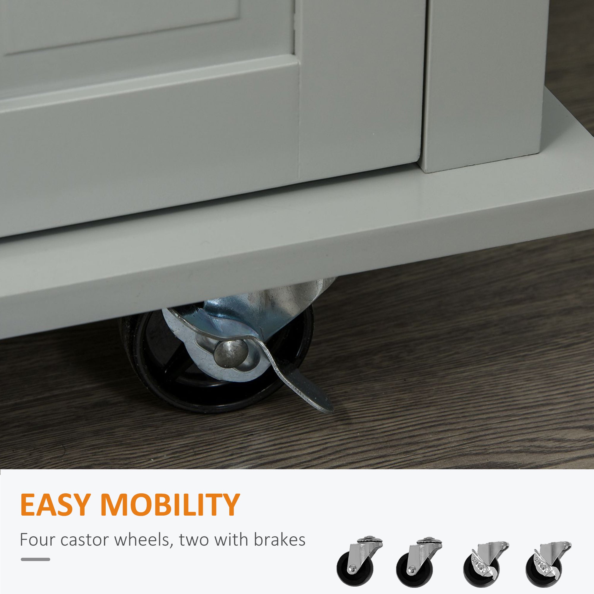 Kitchen Island on Wheels, Rolling Cart w/ Rubberwood Top, Spice Rack & Drawers, Grey