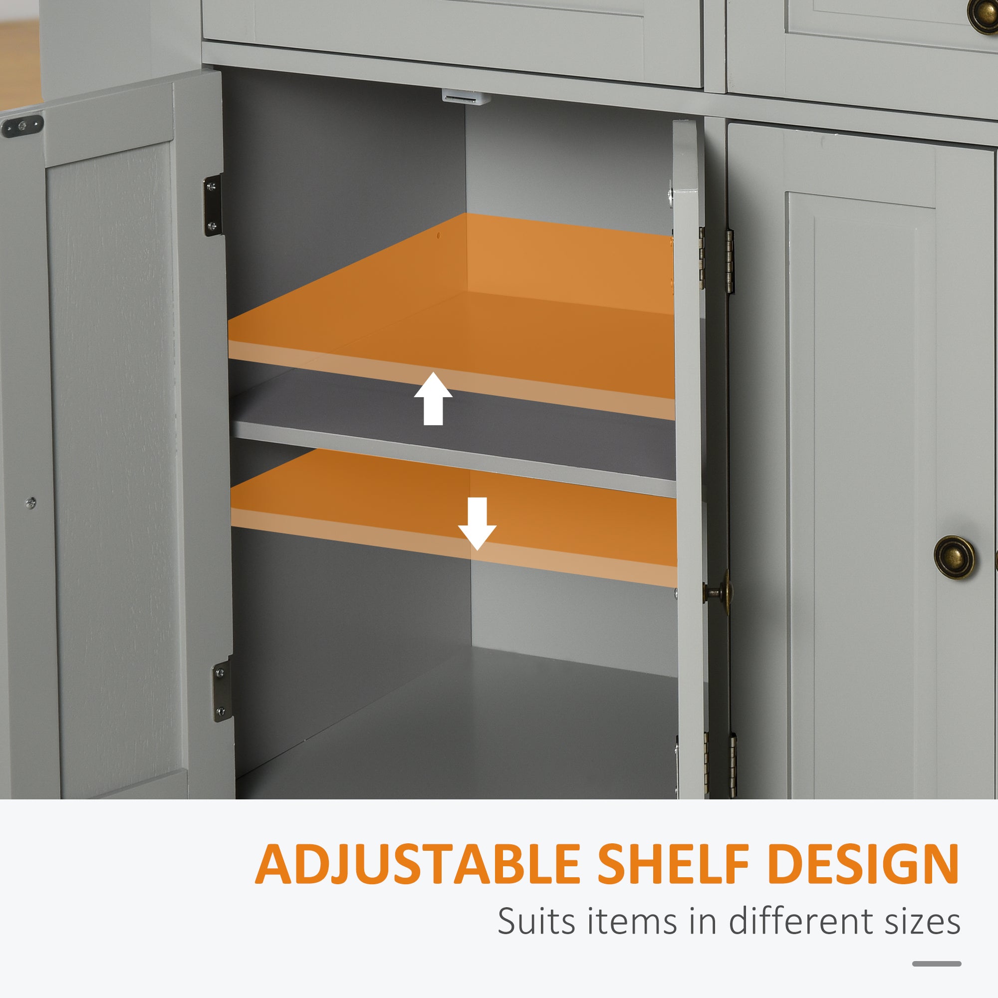 Kitchen Island on Wheels, Rolling Cart w/ Rubberwood Top, Spice Rack & Drawers, Grey