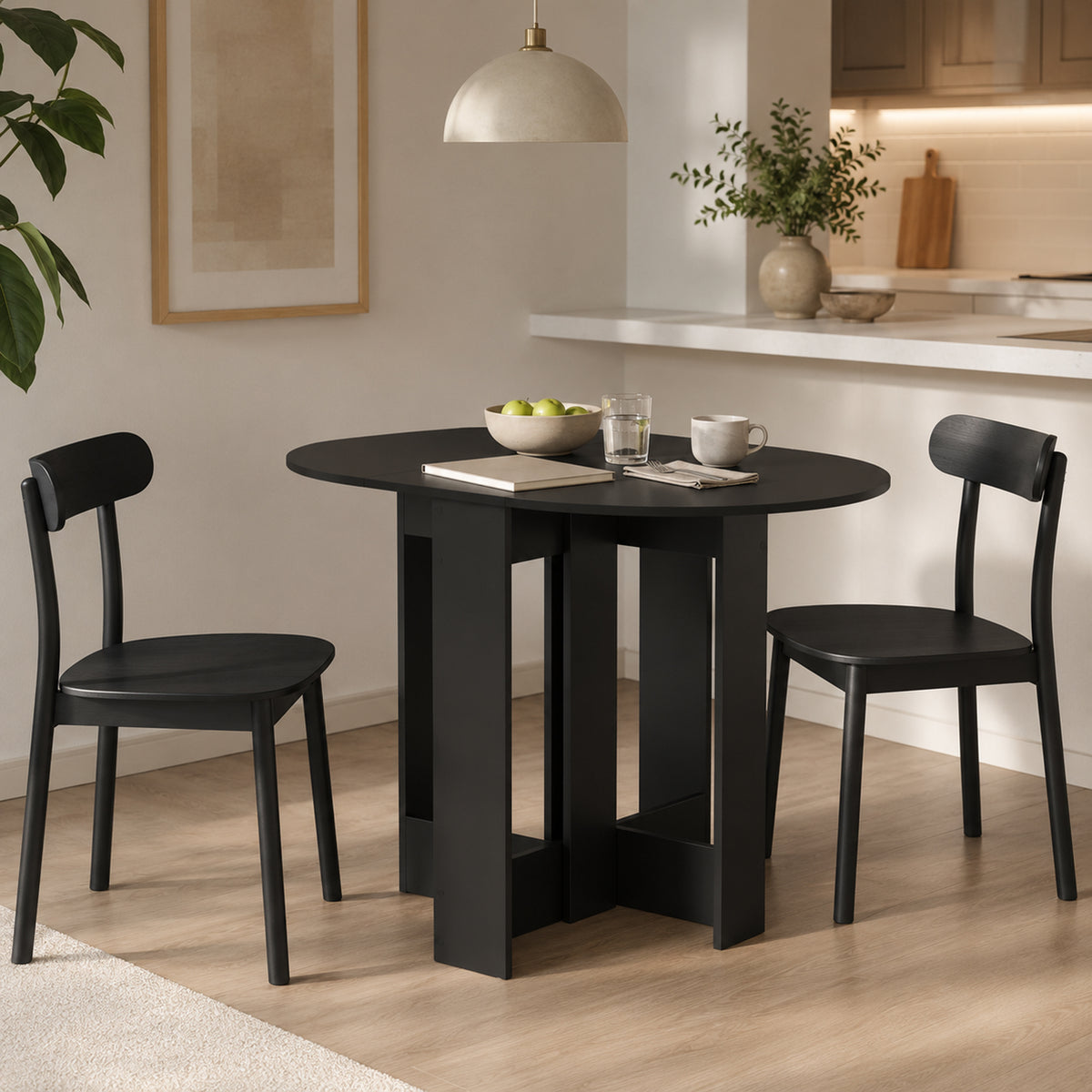 Drop-Leaf Table, Folding Dining Table with Foldable Leaves for Small Spaces, Kitchen, Dining Room, Black